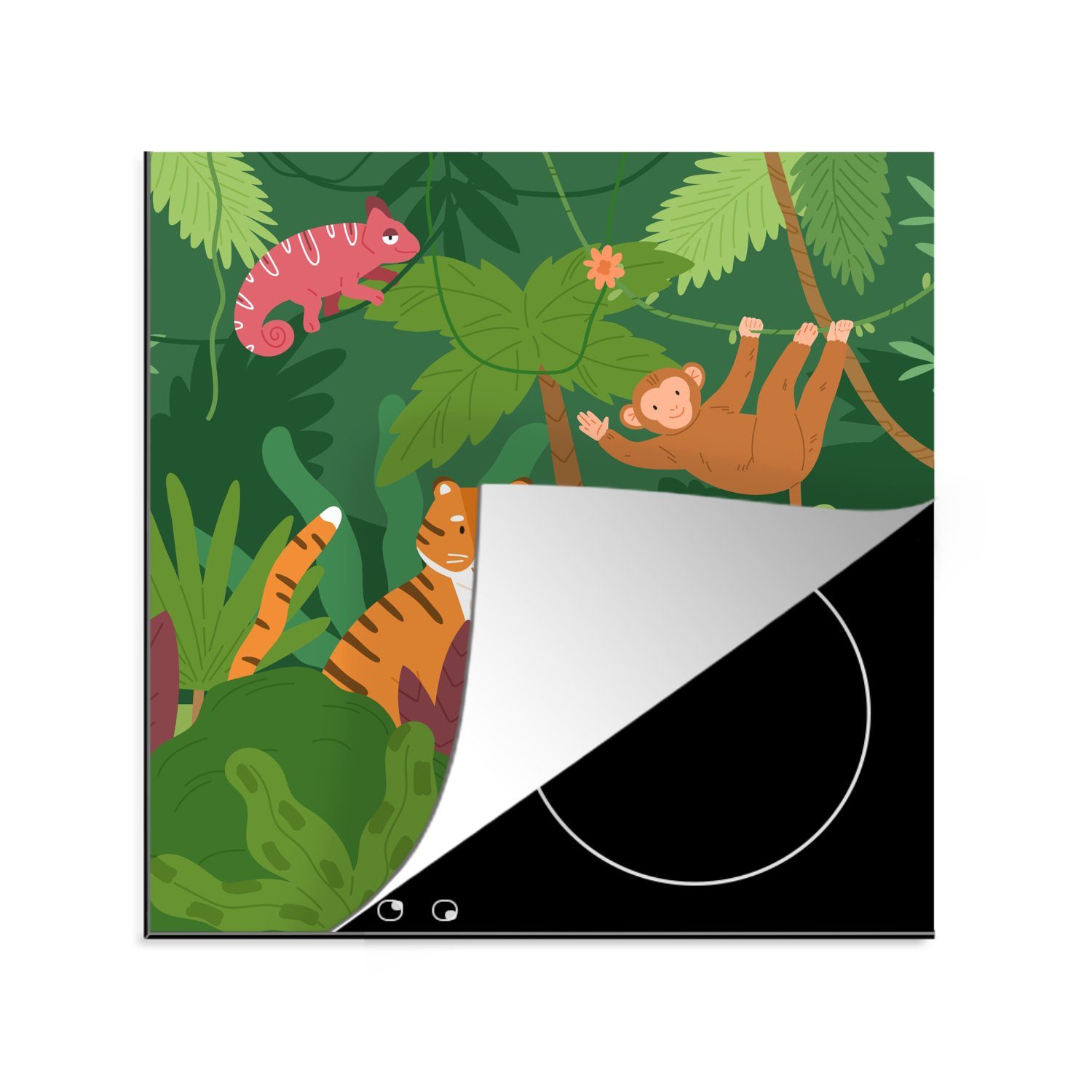 Dschungel küche Ceranfeldabdeckung, für tlg), MuchoWow Tiere 78x78 - cm, - Herdblende-/Abdeckplatte Vinyl, (1 Wild, Arbeitsplatte