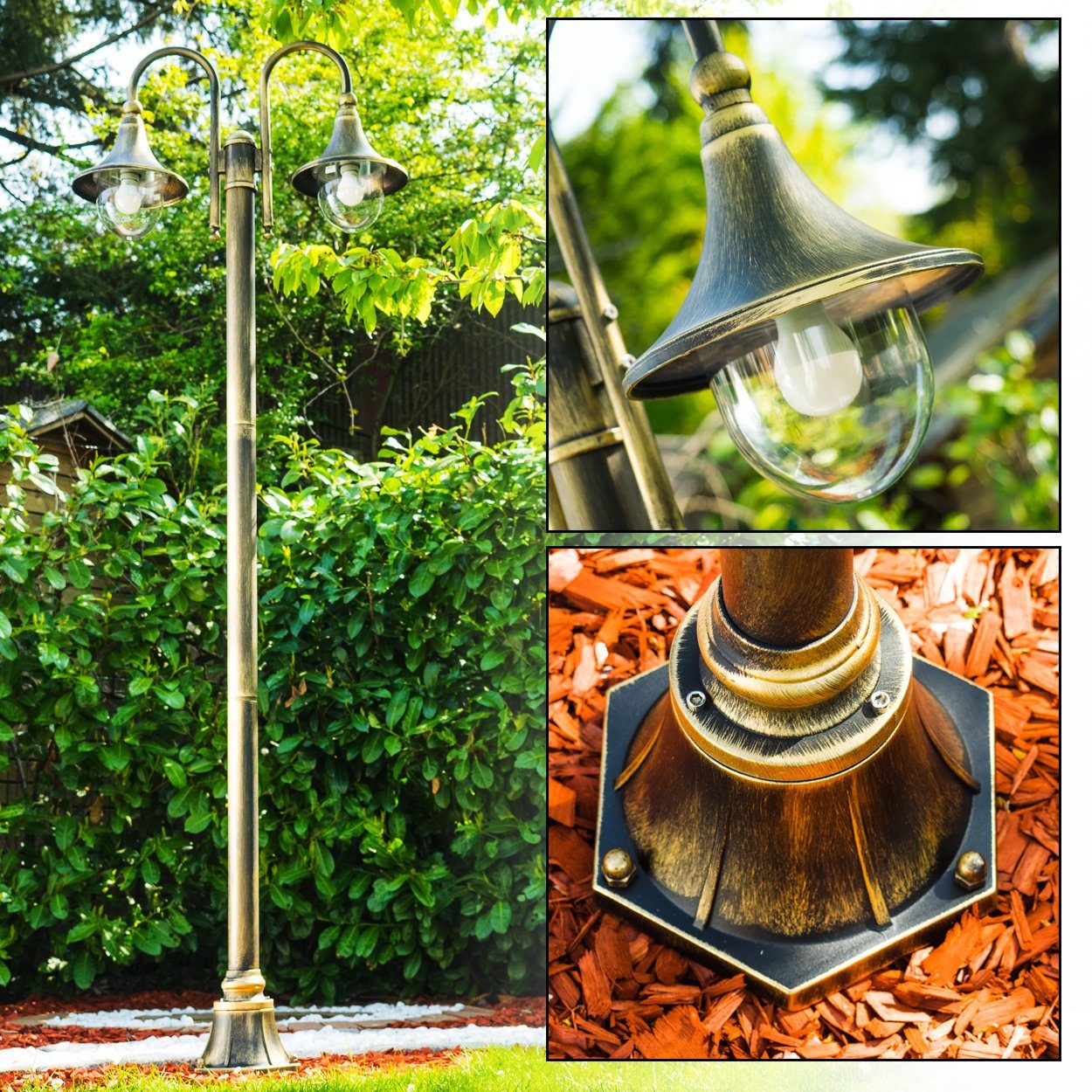 hofstein Außen-Stehlampe »Paraolo« Außenleuchte Kandelaber in antikem Look, ohne Leuchtmittel, Metall Braun/Gold,Wegeleuchte 225cm, Vintage Gartenlampe, E27,IP44