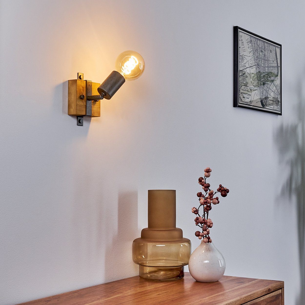 Grau/Natur, aus Metall/Holz verstellbare ohne »Faro« hofstein Wandlampe 1xE27 im Industrial-Design Wandleuchte Wandspot Leuchtmittel, in Fassung,