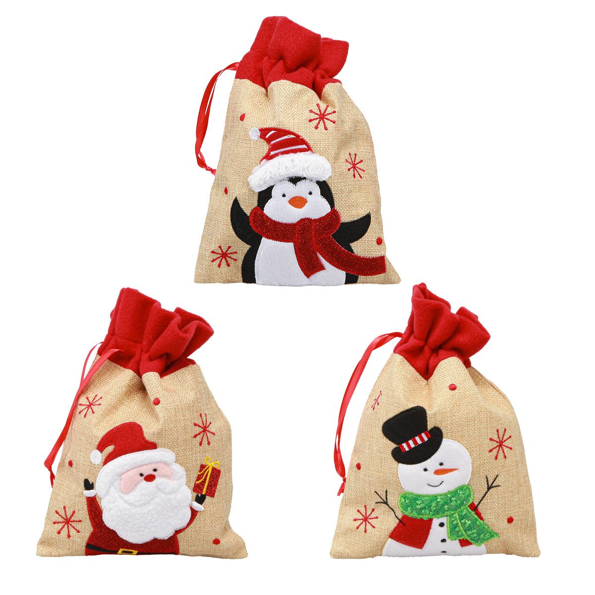 Tragetasche Geschenktüten Weihnachten Nikolaus Jute Optik 20x23cm 3er-Set, 3 Stück