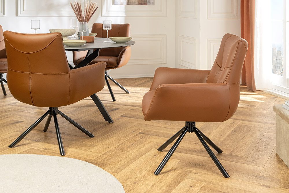 riess-ambiente Drehstuhl SIGNATURE cognac braun/schwarz - Echtleder, Metall, drehbar, Armlehne (Einzelartikel, 1 St), 360° drehbar & mit Taschenfederkern - ideal für Esszimmer & Büro