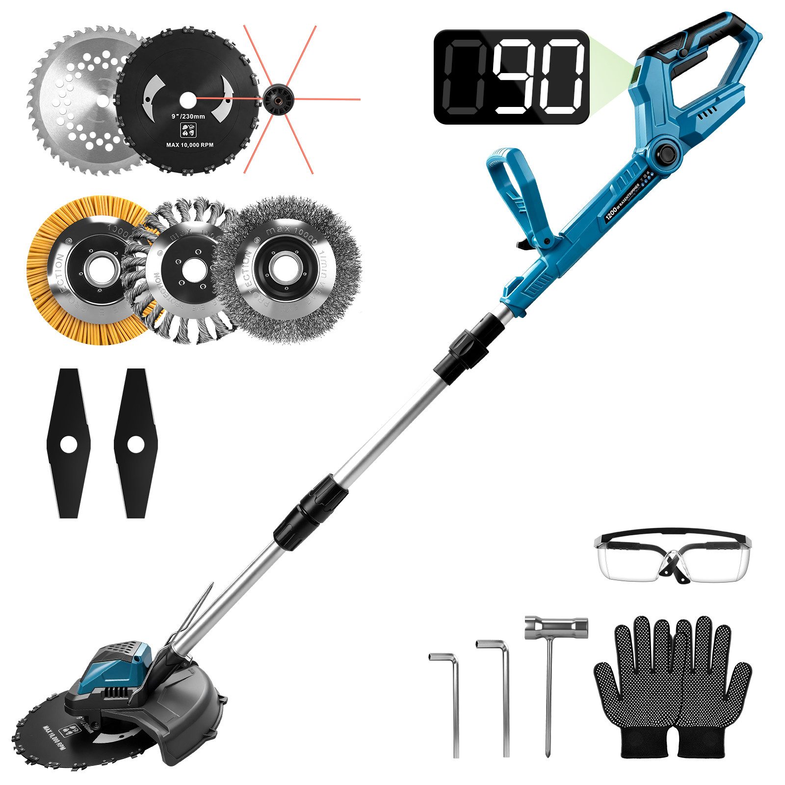 XERSEK Akku-Rasentrimmer 7-IN-1 Akku-Motorsense 1200W Teleskop Freischneider 7 Klingentypen, (Kühlaluminiumblock, 16800U/min Bürstenloser Motor, 100–140cm), für Makita 18V, Rasenmäh-Werkzeuge für Höfe, Gärten und Kleinen