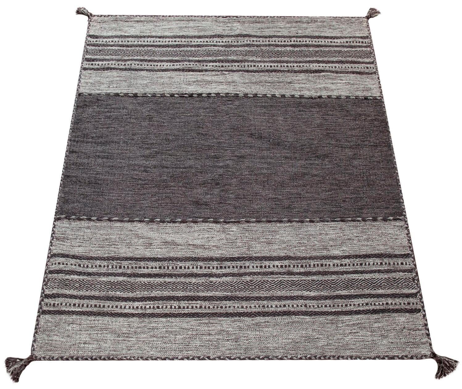 Paco Home Teppich Kilim 217, rechteckig, Höhe: 12 mm, handgewebter Wendeteppich, reine Baumwolle, gestreift, Wohnzimmer