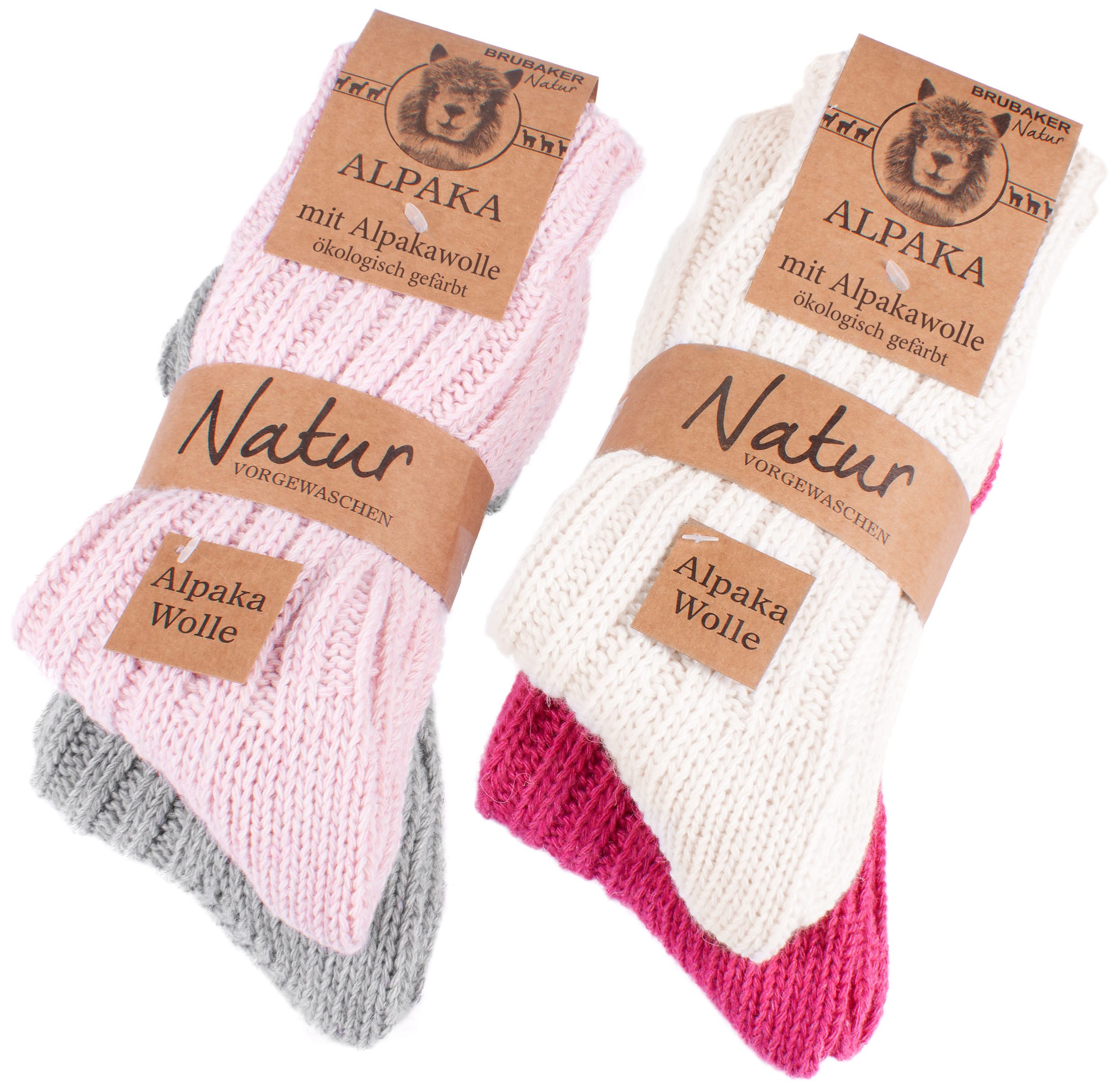 BRUBAKER Kuschelsocken warme dicke Alpaka Socken (Set, 4-Paar, mit Alpakawolle) Wintersocken für Damen und Herren