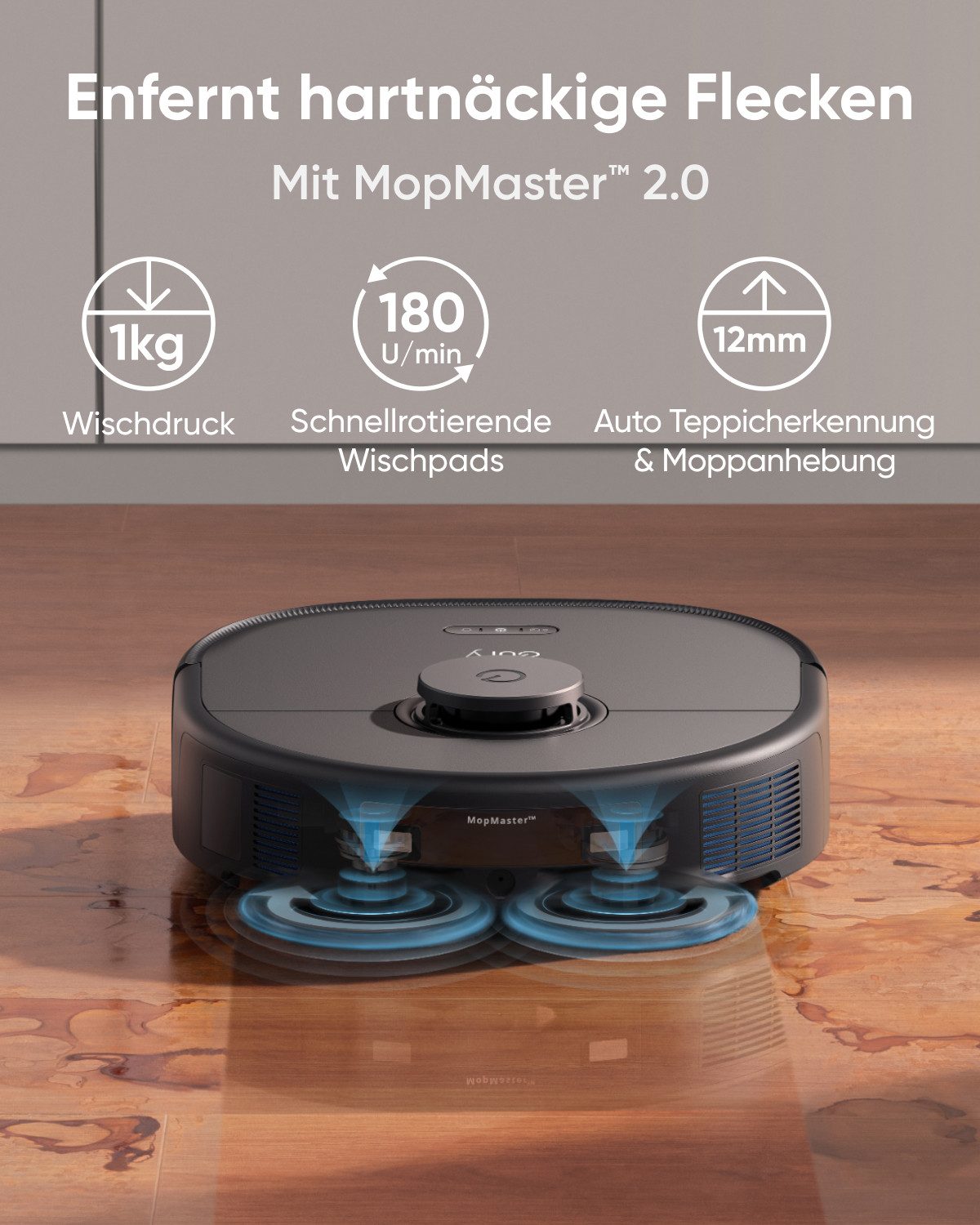 eufy Saugroboter X10 Pro Omni Mopmaster, 8.000Pa, Auto-Absaugen/Befüllen, 2× Auto-Lift-Mopp mit Auto-Waschen/Trocknen, Aktive Hindernisvermeidung, 8.000Pa, 2× Auto-Lift-Mopp mit Auto-Waschen/Trocknen
