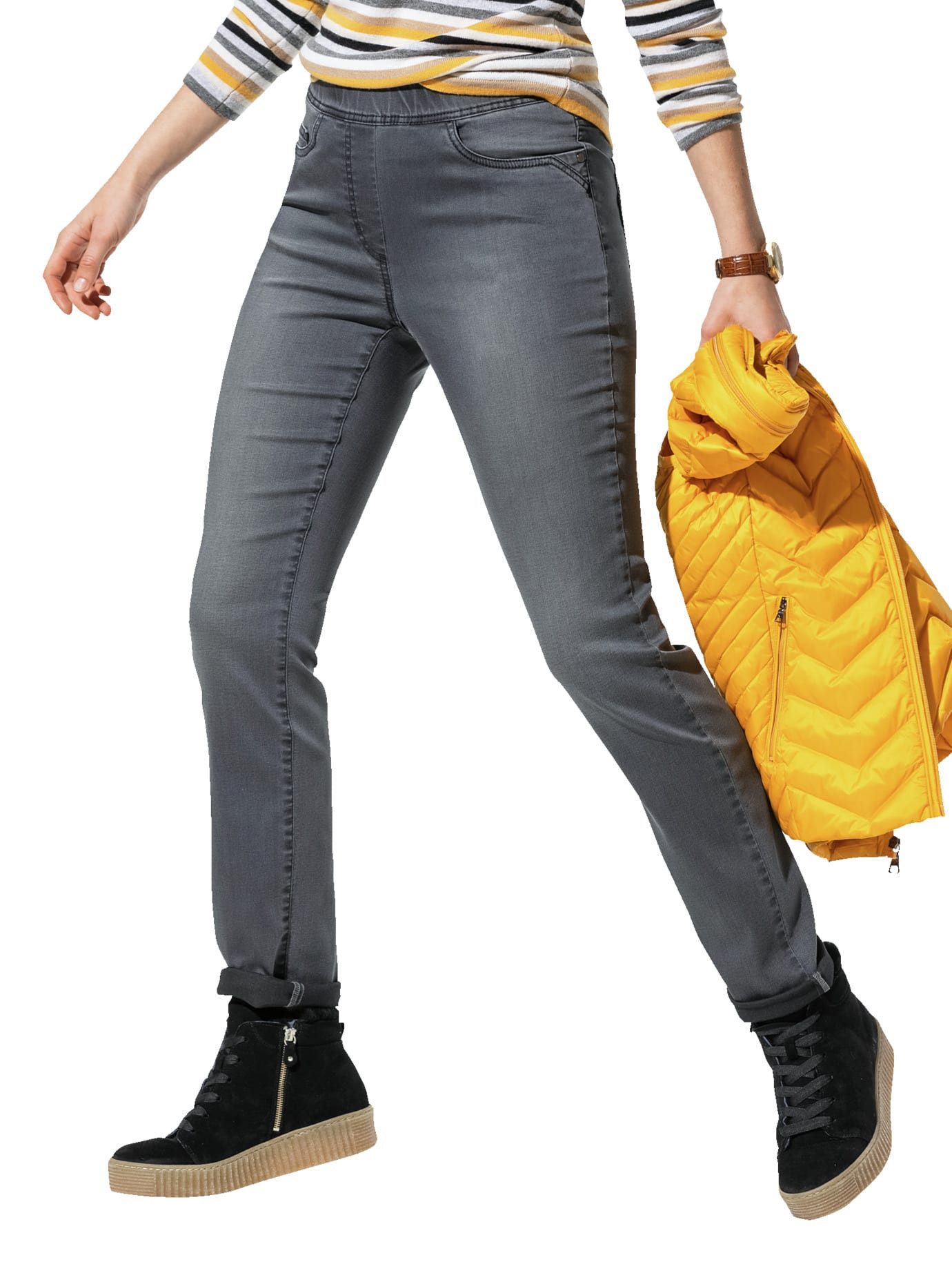 Walbusch Schlupfjeans Damen Yoga-Schlupfjeans elastischer Bund Regular Fit Hochdehnbarer Denim, Five-Pocket-Look, pflegeleicht, waschfest