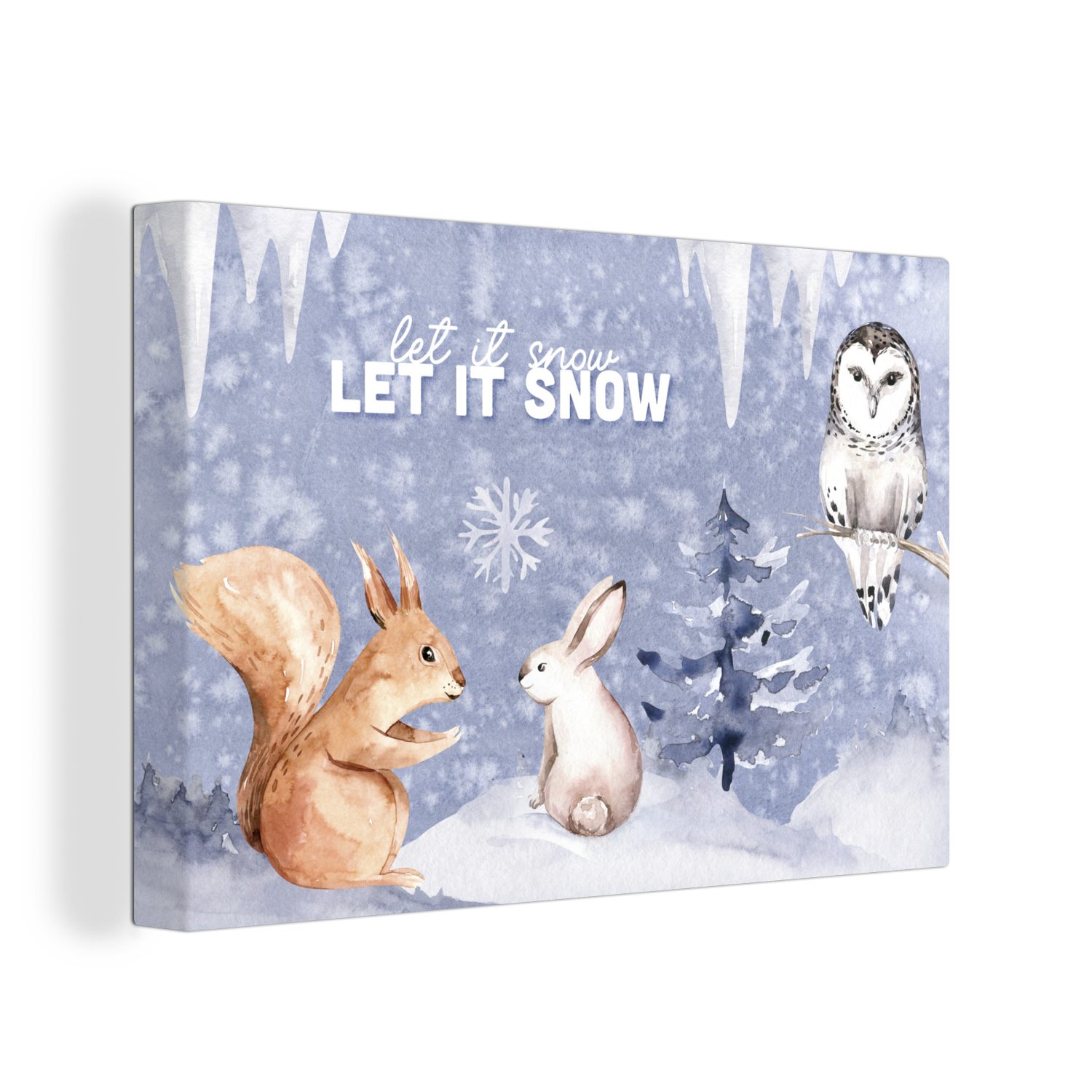 OneMillionCanvasses® Leinwandbild Winter - Schnee - Eichhörnchen, (1 St), Wandbild Leinwandbilder, Aufhängefertig, Wanddeko, 30x20 cm