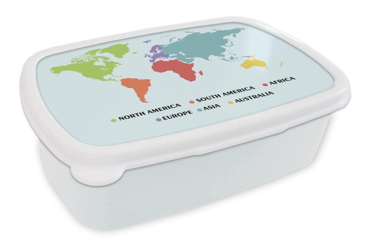 MuchoWow Lunchbox Weltkarte Kinder - Trendy - Farben, Kunststoff, (2-tlg), Brotbox für Kinder und Erwachsene, Brotdose, für Jungs und Mädchen weiß
