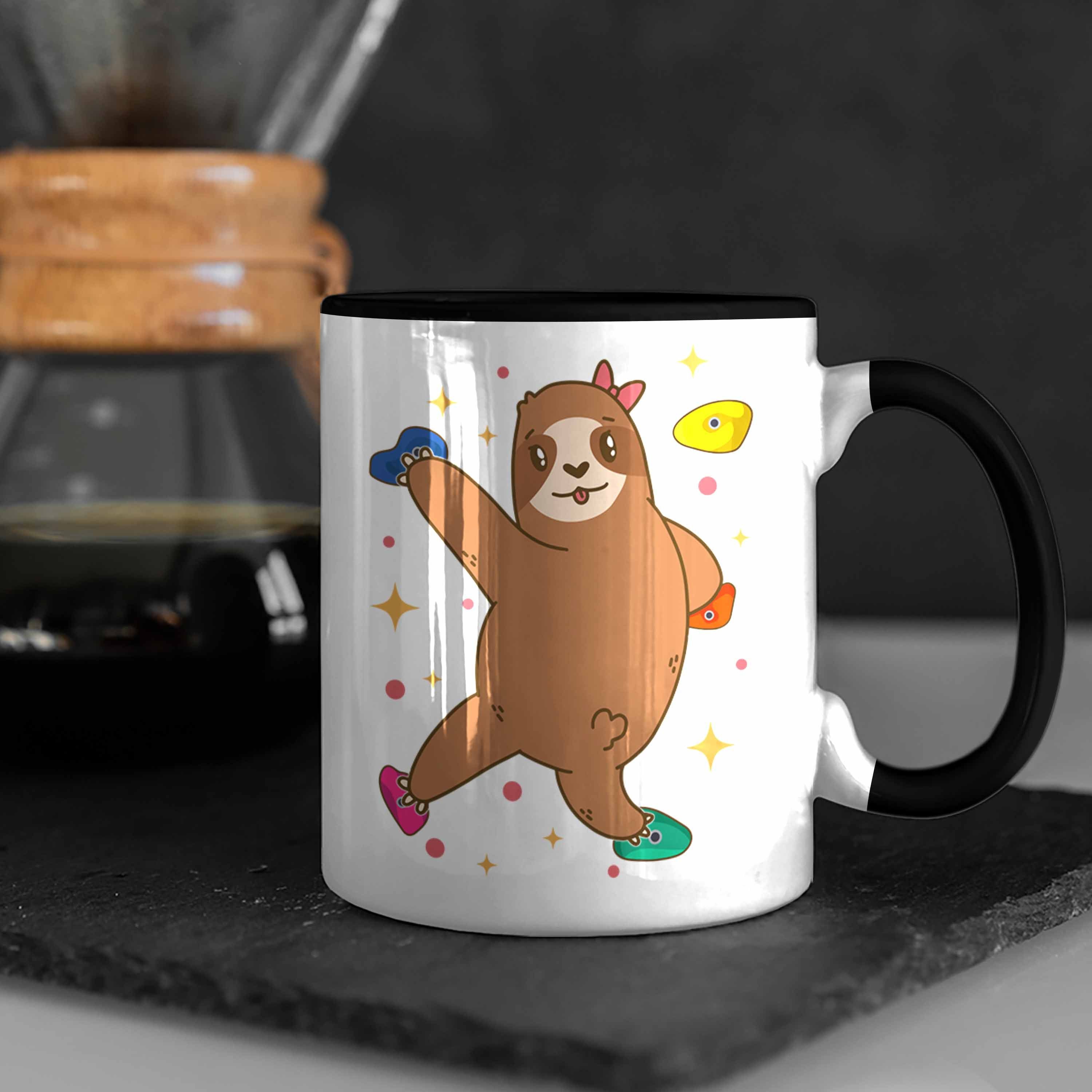 Tasse Trendation Faultier Trendation - Bergsteigen Berge Lustig Geschenk Klettern Geschenkidee Kinder Grafik Tasse Schwarz Boulder