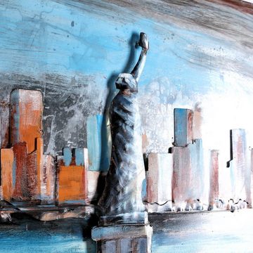 Home4Living Metallbild Wandbild Relief Unikat Motivbild handgefertigt, Skyline New York, 3D Effekt