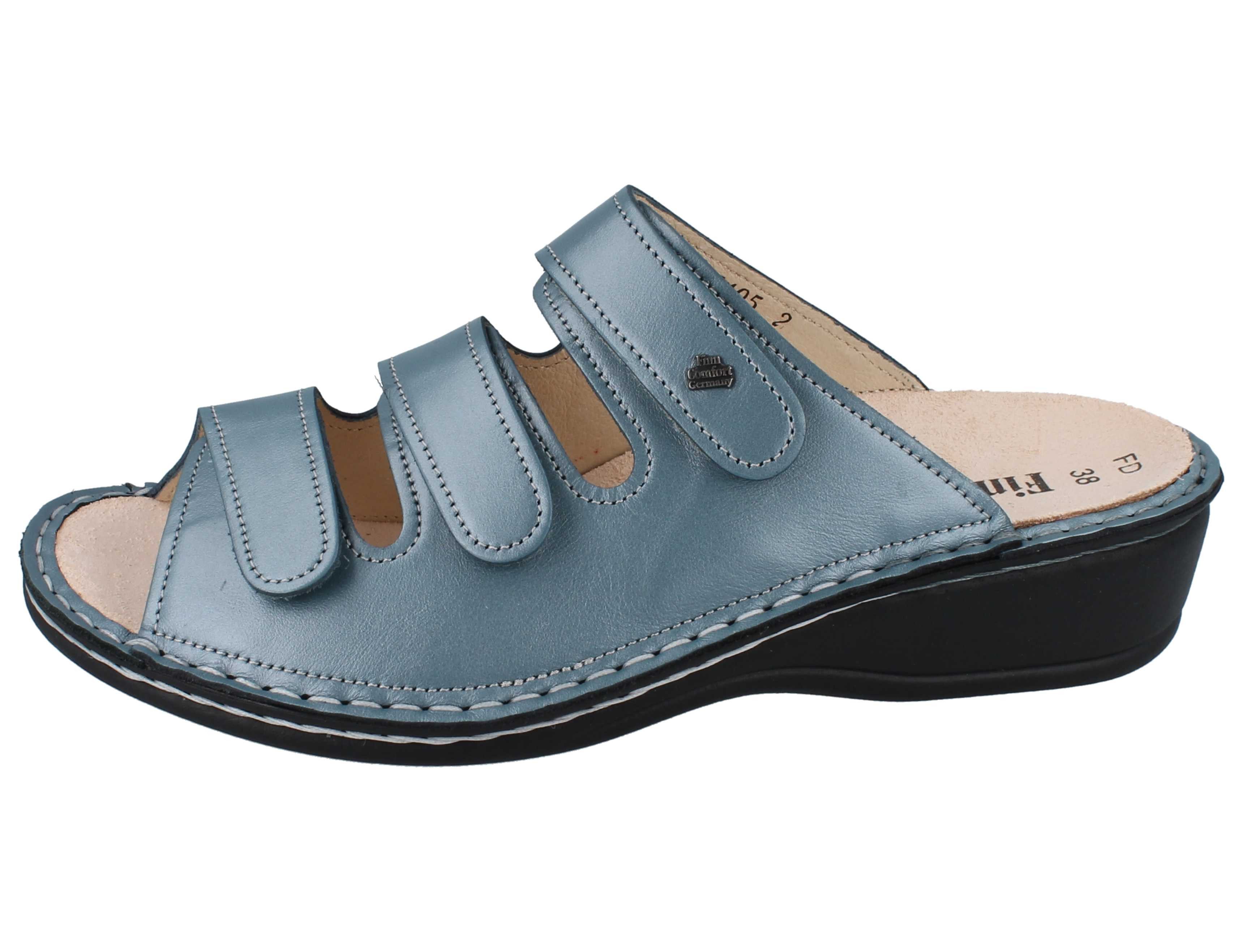 Finn Comfort FINN COMFORT Pisa Damen Pantolette metallic blau Glattleder - Größe: Pantolette Wechselfußbett