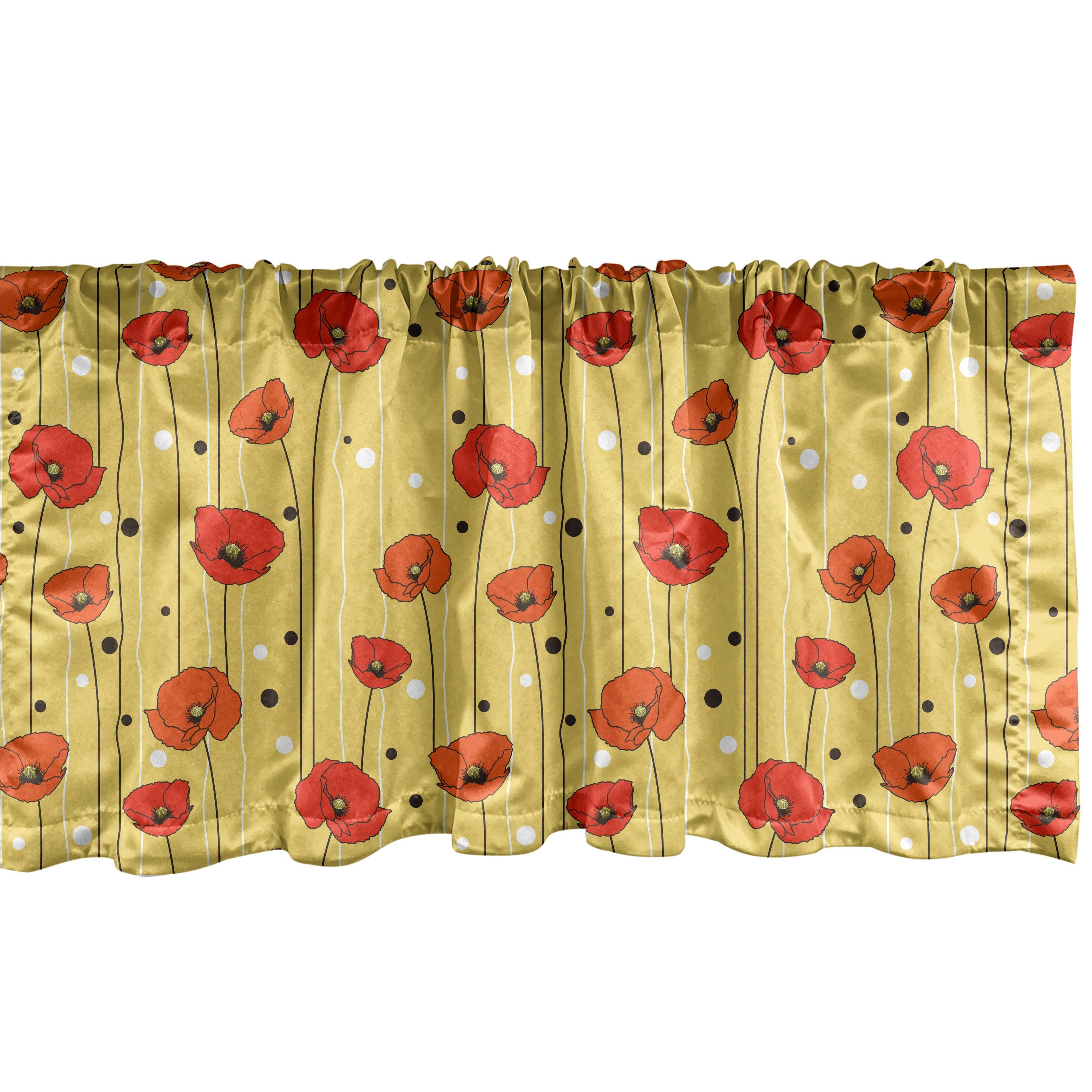 Scheibengardine Vorhang Volant für Küche Schlafzimmer Dekor mit Stangentasche, Abakuhaus, Microfaser, Mohn Linien mit Punkten Floral