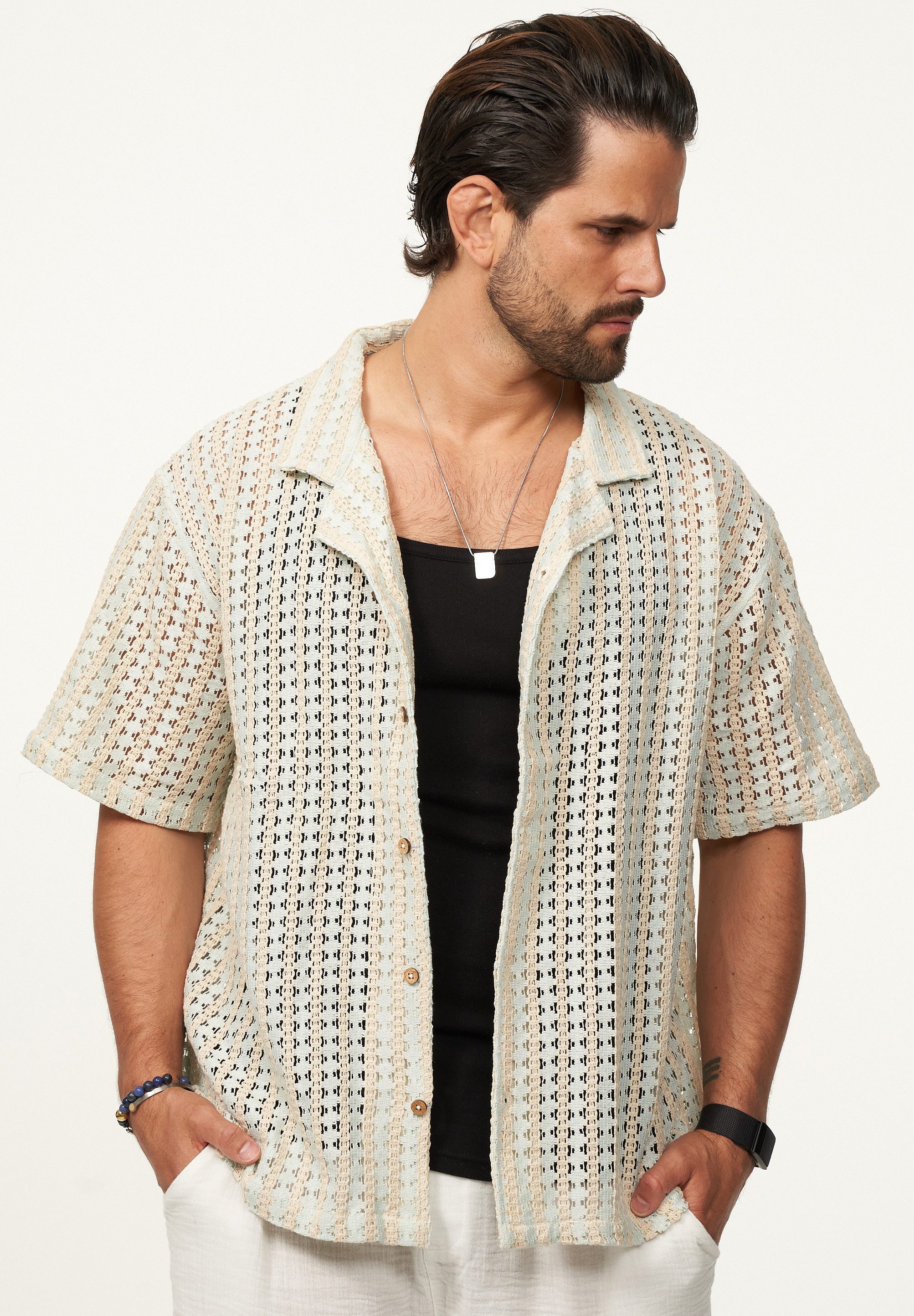 SOULSTAR Kurzarmhemd im Vintage Summer-Look Herren Kurzarm Strick Polo-Hemd T-Shirt