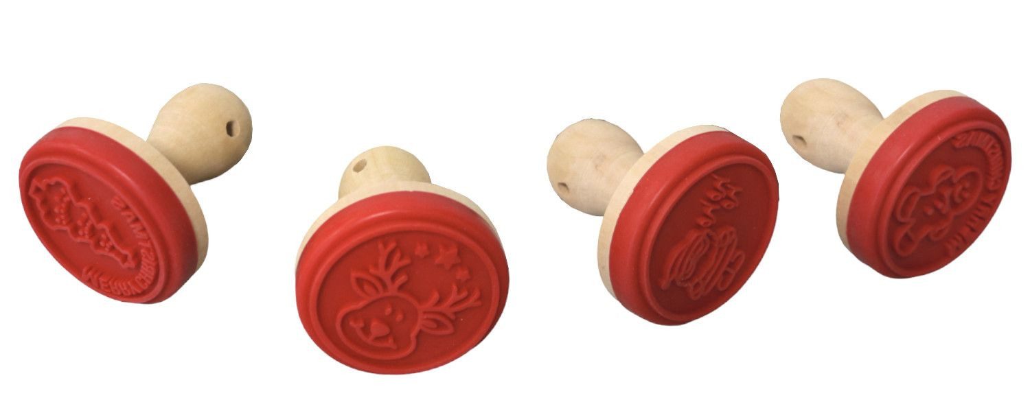 BURI Gebäckstempel Weihnachts-Keksstempel 5cm Holz Silikon Plätzchenstempel Motivstempel