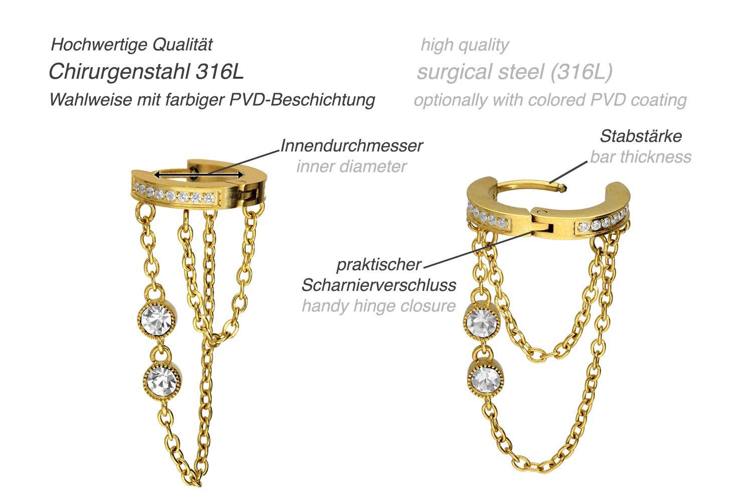 PIERCINGLINE Single-Ohrstecker Chirurgenstahl Ohrclicker KETTEN + günstig online kaufen