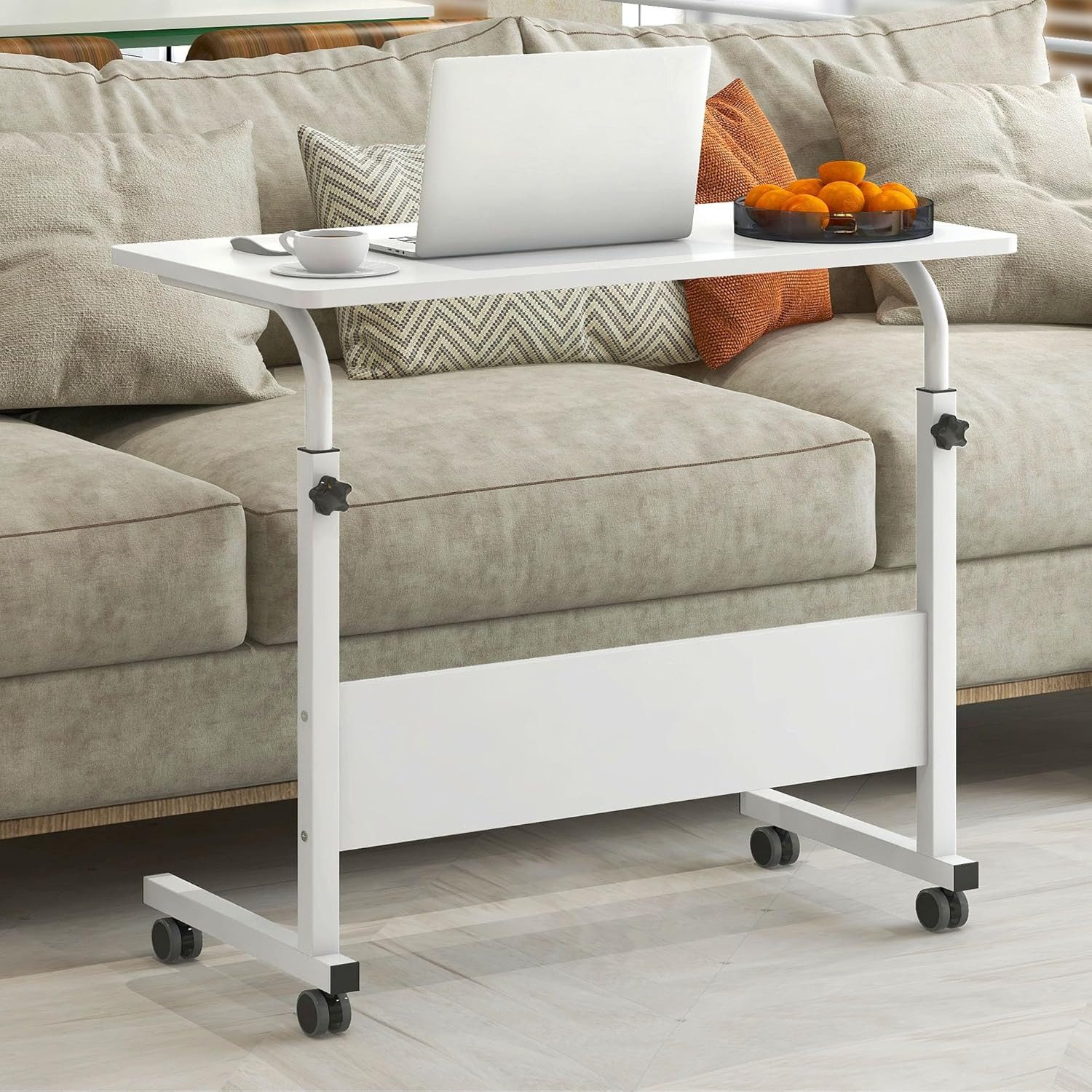 JEOBEST Computertisch Beistelltisch Höhenverstellbar (69-90cm) Laptoptisch auf Rollen, Mobiler Beistelltisch Pflegetisch für Bett und Sofa – Bild 4 von 5