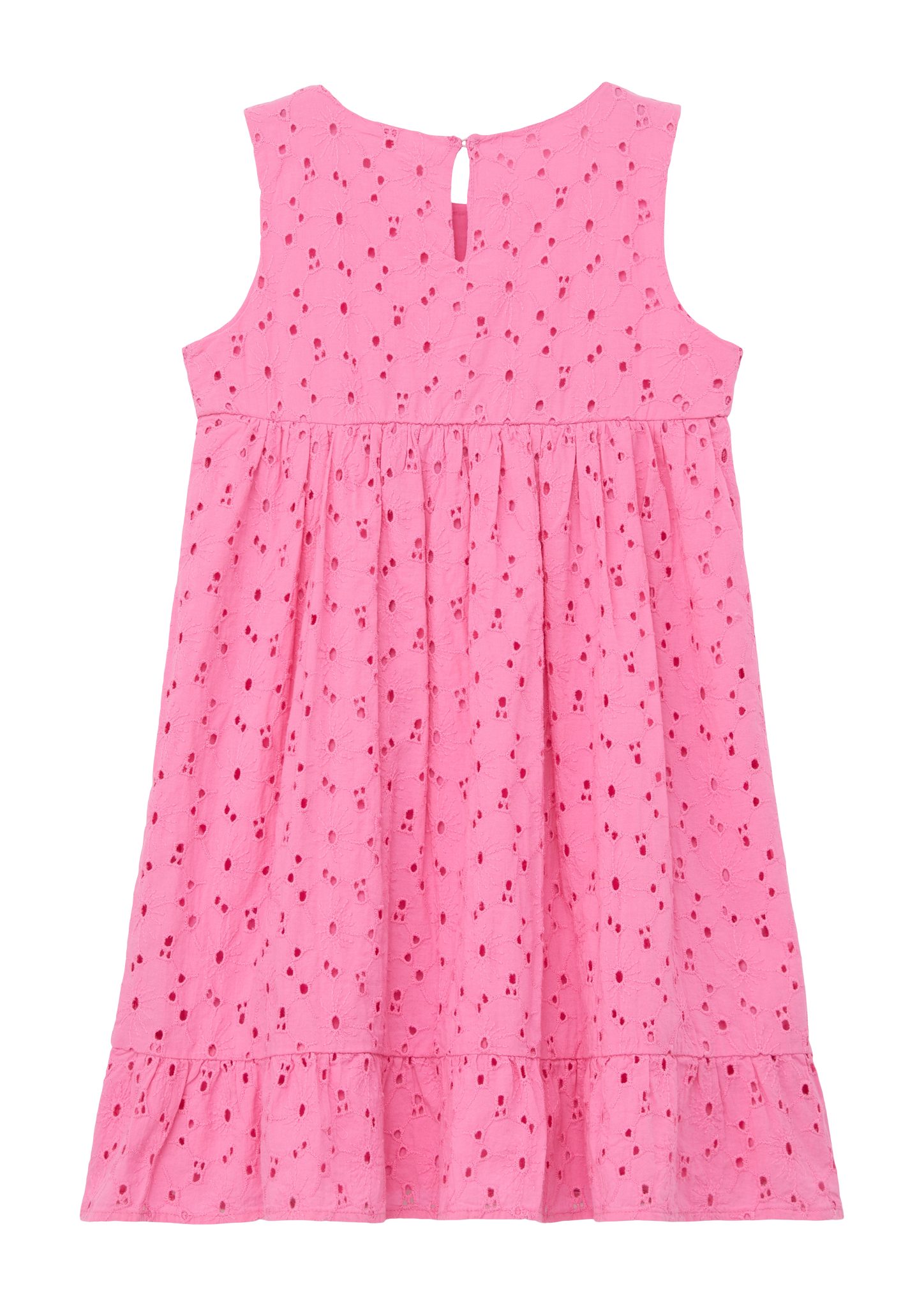 aus Lochstickerei, Broderie Minikleid Kleid pink Anglaise s.Oliver Raffung