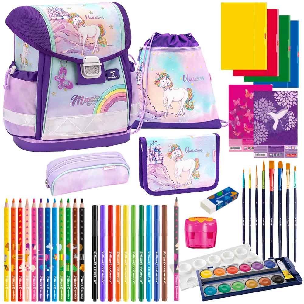 Belmil Schulranzen Belmil Schulranzen Set Classy Rainbow Unicorn Magic Castle 14-teilig