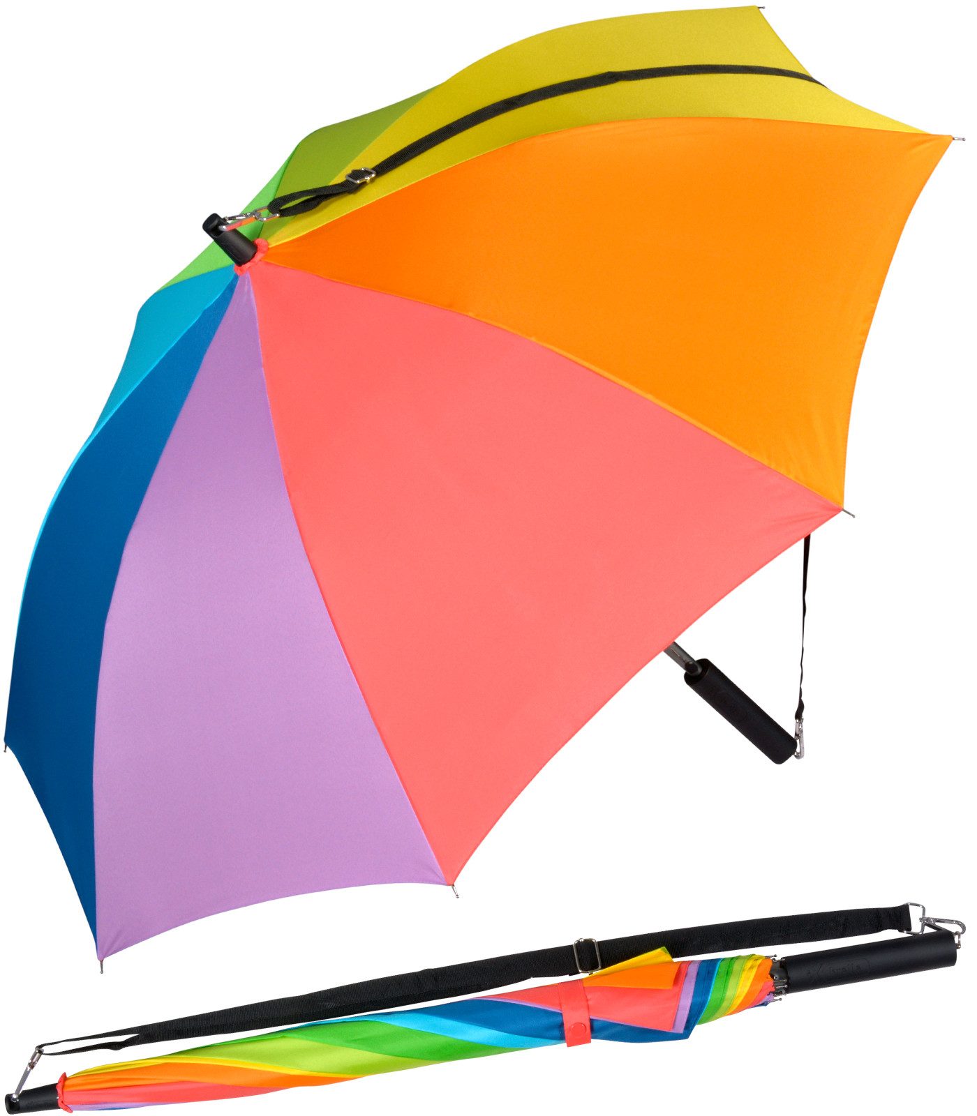 iX-brella Stockregenschirm Umhängeschirm mit längenverstellbarem Tragegurt, mit Auf-Automatik, in vielen Farben