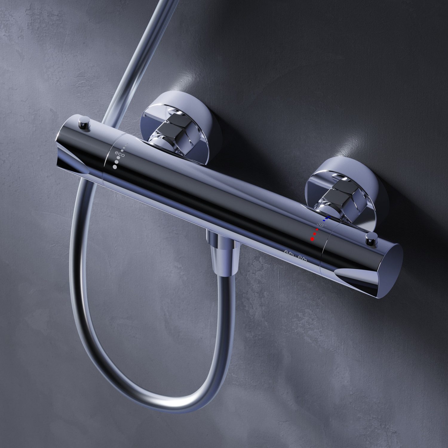 AM.PM Duscharmatur Thermostat HIT Duschthermostat Brausethermostat Badarmatur für Dusche (Brausearmatur mit Sicherheitsbegrenzung bei 38℃, Dusch-Armatur Mischbatterie mit Thermostatregler) Drehregler inkl. 2 x Abdeckrosetten