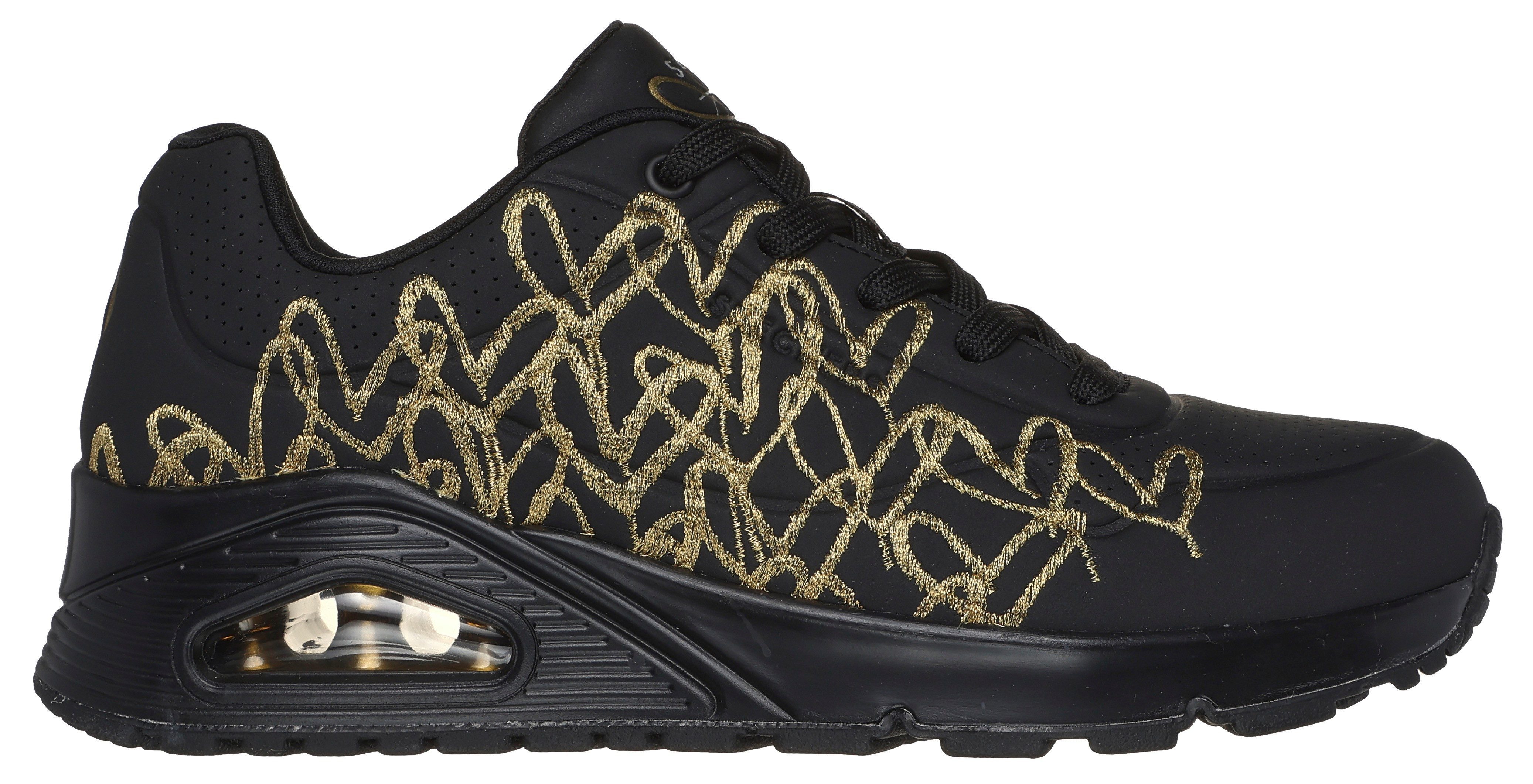 Skechers UNO-GOLDEN HEART Sneaker Freizeitschuh, Schnürschuh mit goldfarbenen Mylar-Stickereien