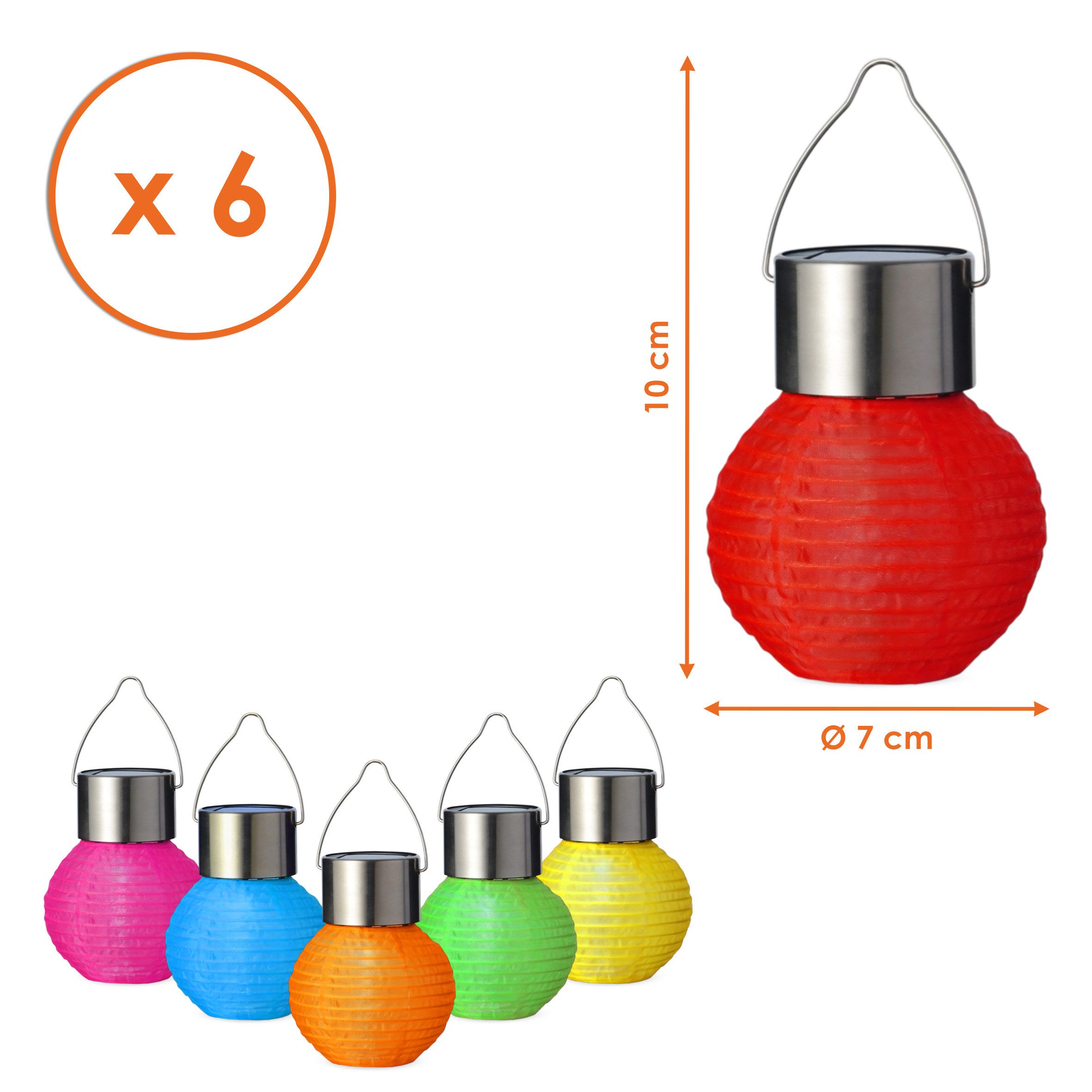 Spetebo LED Lampion Solar Mini Nylon Lampion zum Hängen 10 cm bunt - 6er Set, Solarbetrieben, LED fest integriert, kalt weiß, Dämmerungssensor