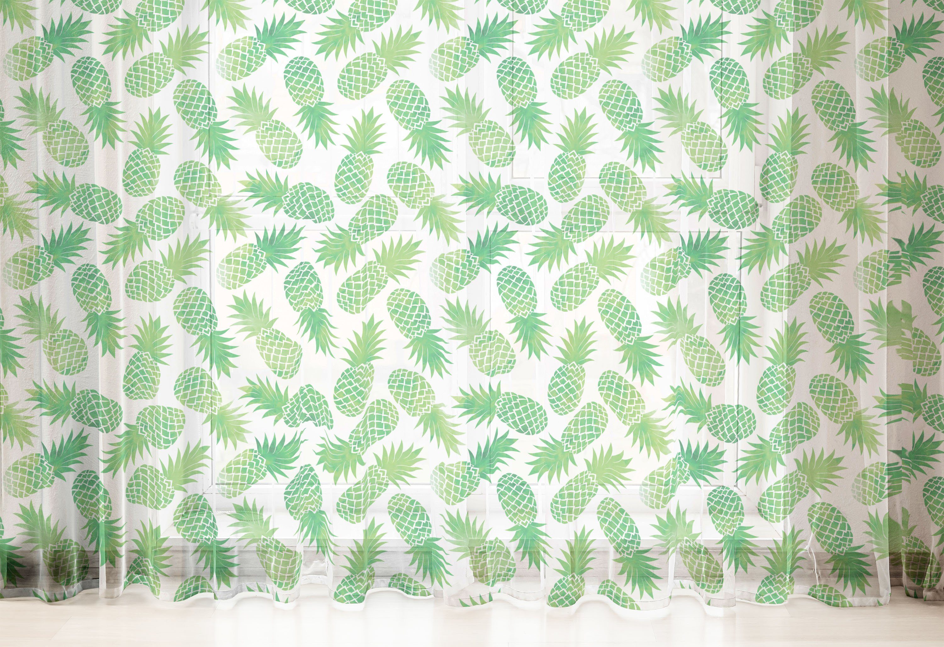 2 Drapierung Grün Ananas-Muster Panels, Party für Hochzeit Abakuhaus, Exotische Gardine schiere