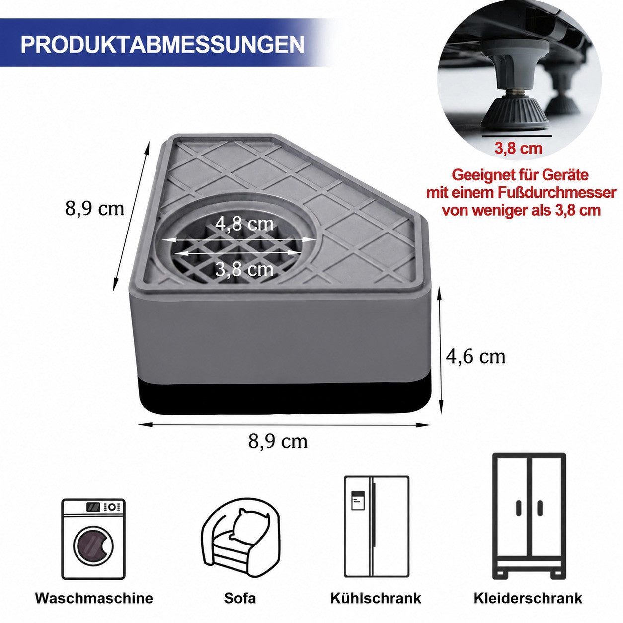 Agger Waschmaschinenuntergestell 4 Stück Waschmaschinen-Antivibrationsfüße mit starken Saugnäpfen, rutschfeste Waschmaschinenfüße zur Verhinderung von Verrutschen.