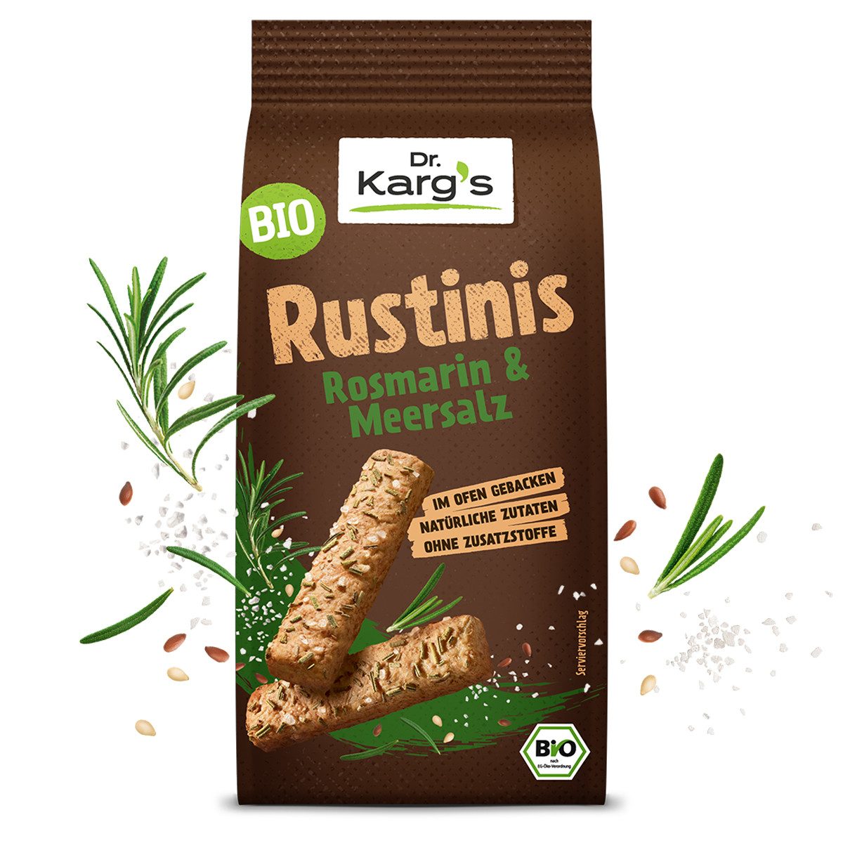 Dr. Kargs Knabberei, Dr. Kargs Rustinis Bio Rosmarin und Meersalz knusprig kross 125g