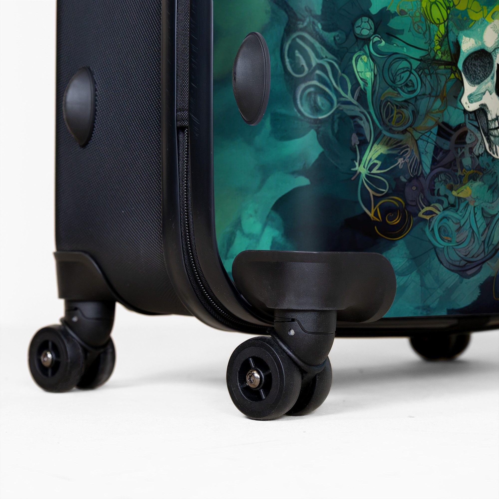 NoBoringSuitcases.com© Hartschalen-Trolley Totenkopf - Aquarell - Blumen - Türkis - Totenkopf - Totenkopf 77 cm -, 8 Rollen, Koffer Groß für 30kg, Trolley, Rollkoffer, Reisekoffer