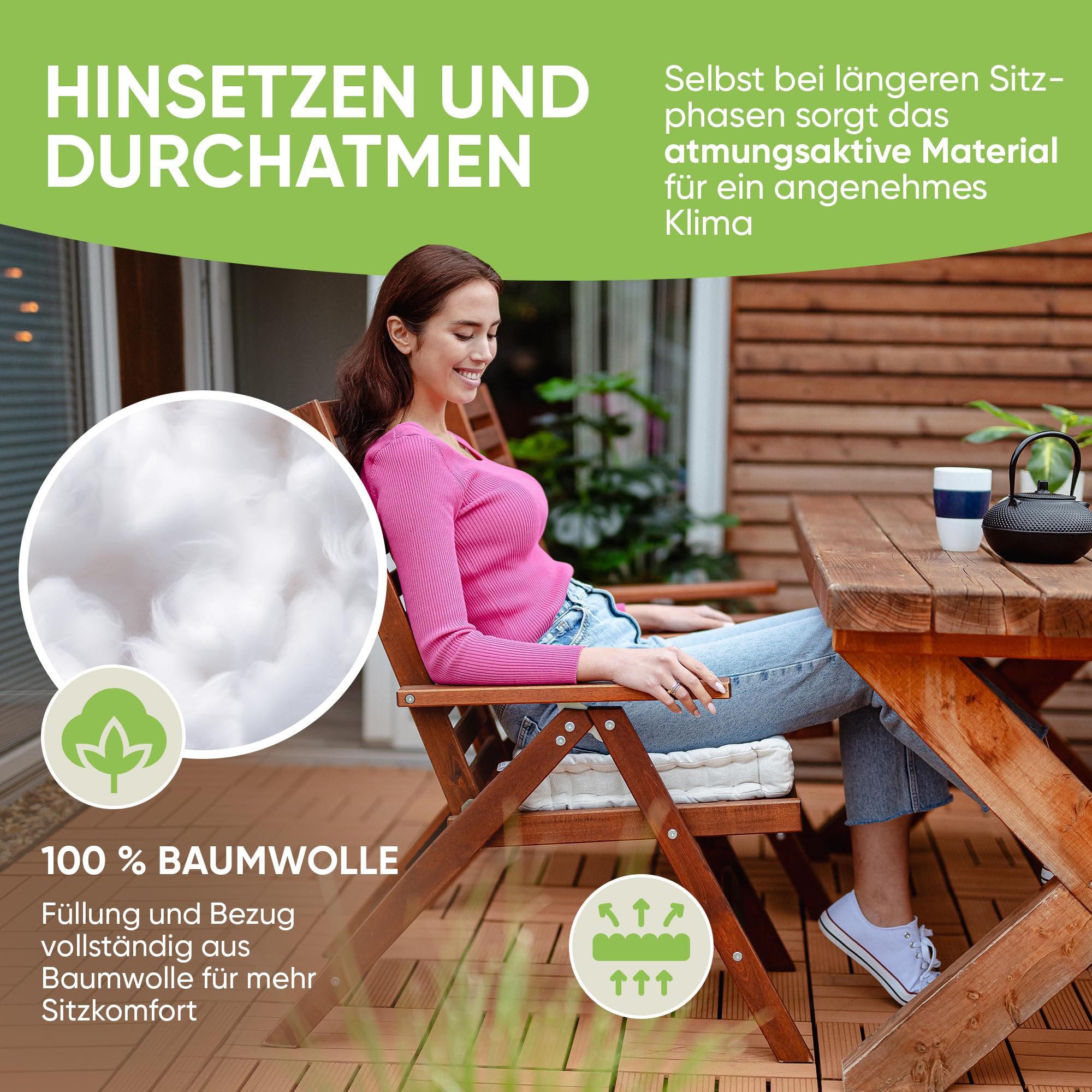 Gräfenstayn Sitzkissen 4er Set 40x40 cm mit 8 cm Polsterung aus 100 % Baumwolle -, robustes Sitzkissen für Indoor & Outdoor, bequemes Bodenkissen