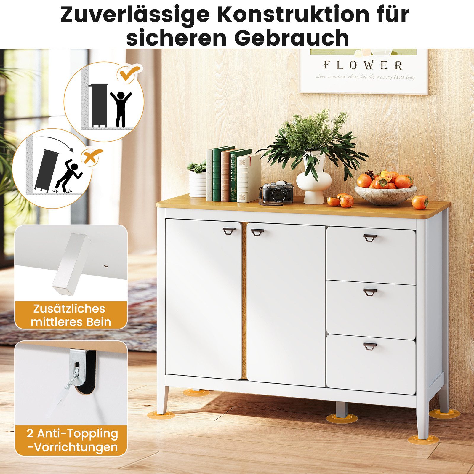KOMFOTTEU Sideboard, Buffetschrank Küchenschrank mit Schubladen & Schrank