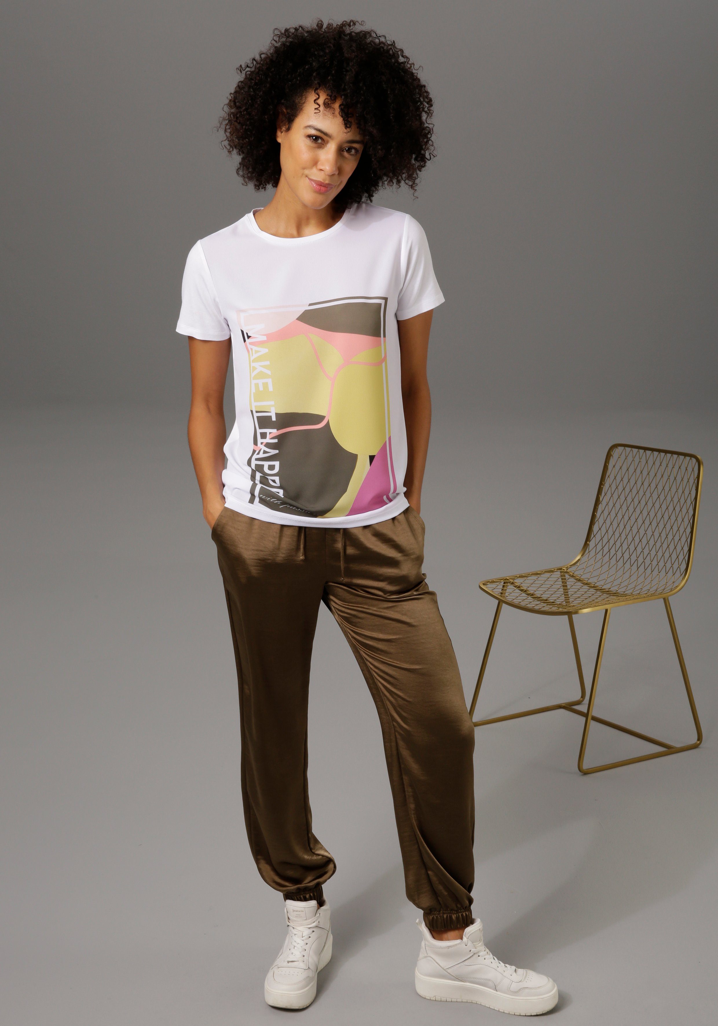 Damen Shirts Aniston CASUAL T-Shirt graphischer Frontdruck mit Statement-Schriftzug