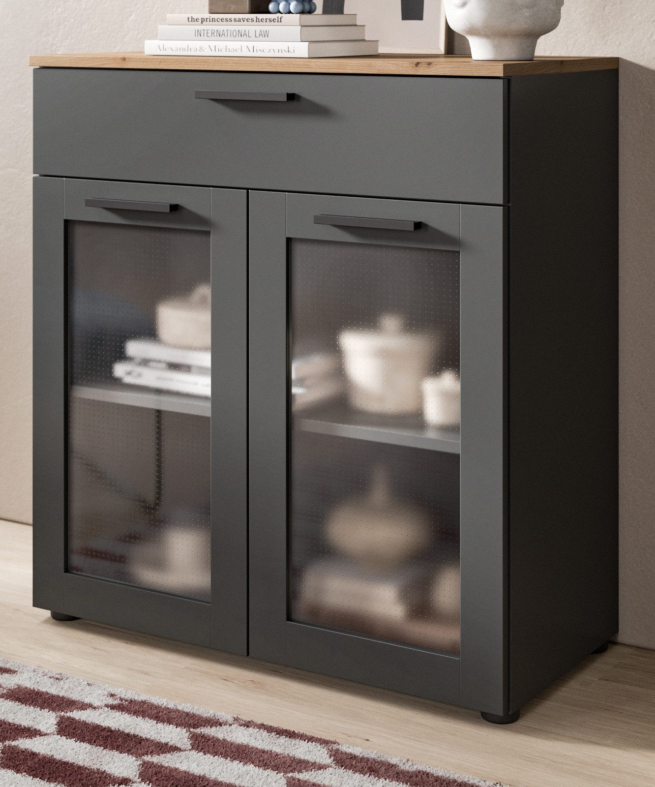 Inn.Furn Kommode Vitus (Kombikommode in Basaltgrau, 2-türig, 78 x 84 cm), große Schublade, Soft-Close-Funktion