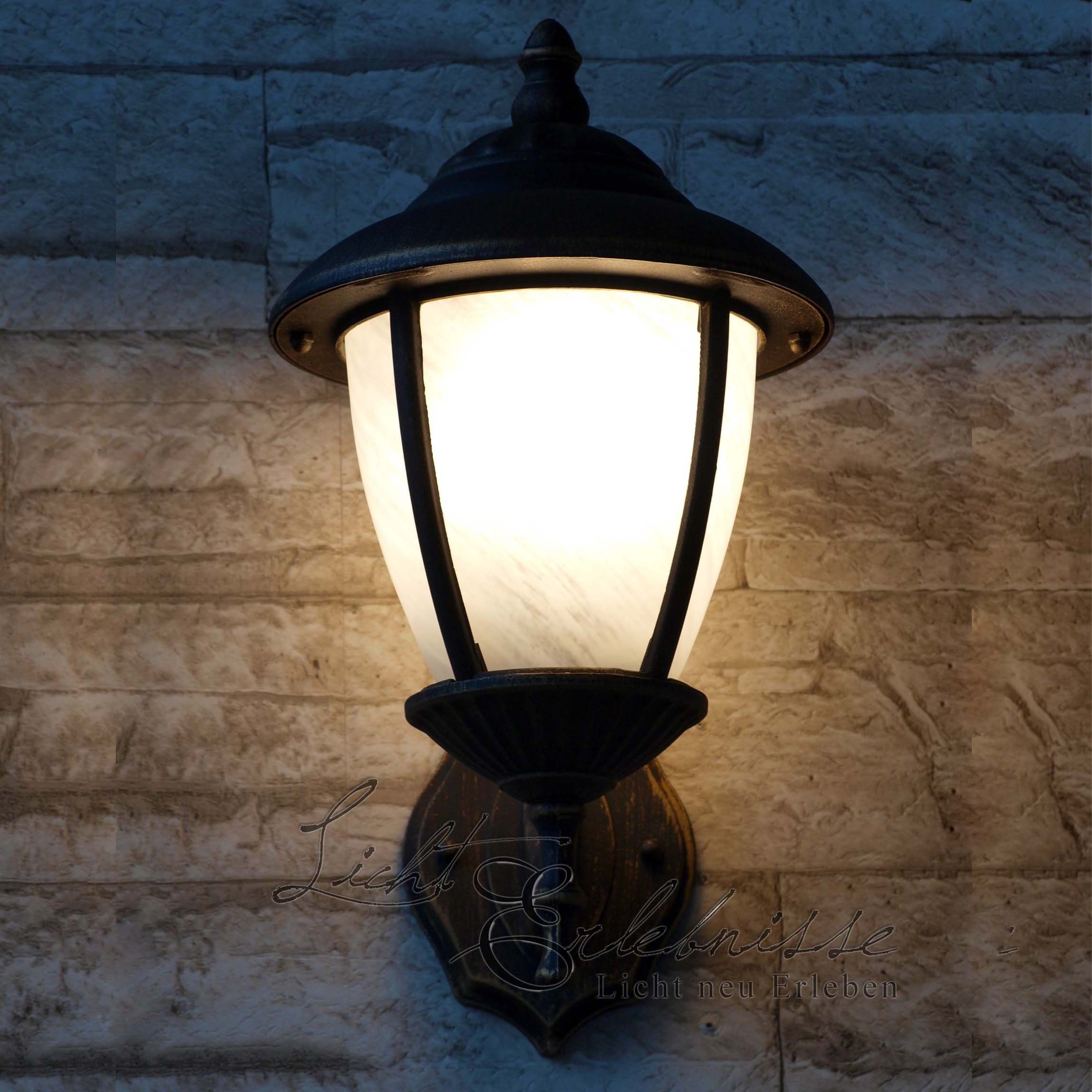 Lampe AußenWandlampe Gold Aluguss Garten Außen-Wandleuchte Hof Leuchtmittel, Alabasterglas MADRID, Antik ohne Licht-Erlebnisse