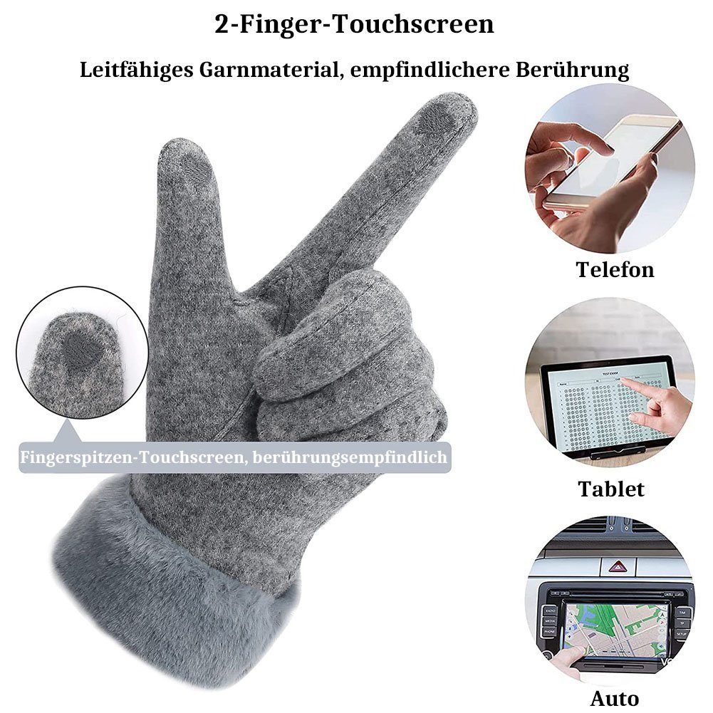 Touchscreen-Handschuhe Grau Reithandschuhe Winter Warme Haiaveng Handschuhe Plüschhandschuhe Damen