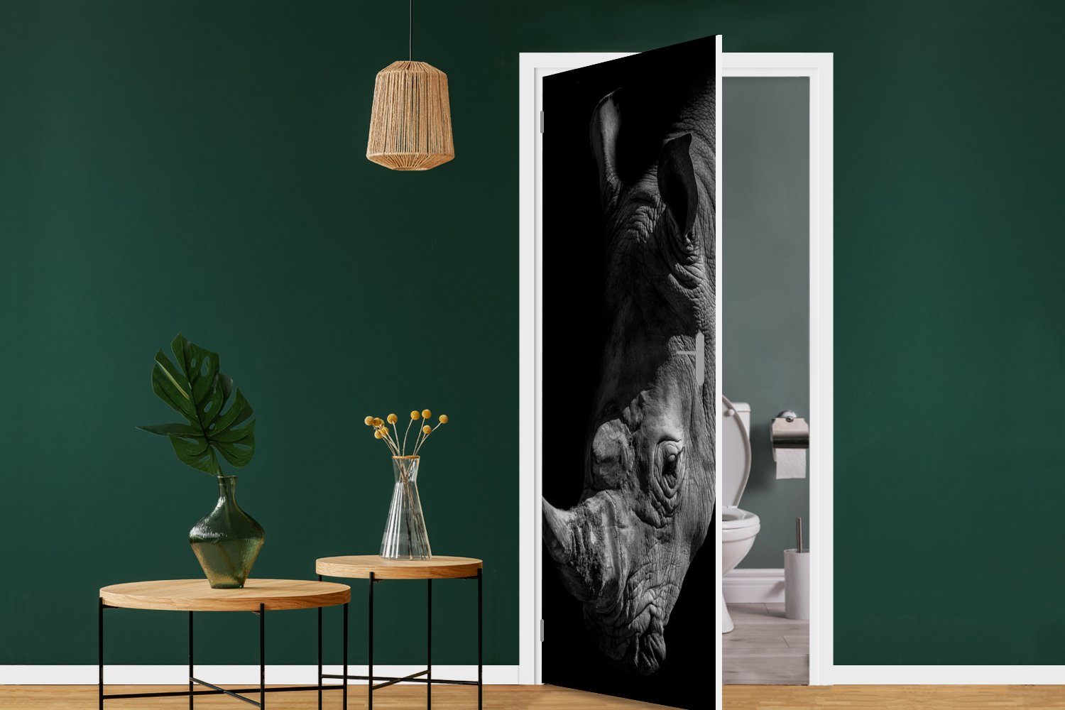 75x205 cm Tür, (1 Fototapete St), bedruckt, Porträt, Matt, MuchoWow - Nashorn - für Türtapete Türaufkleber, Wildtier
