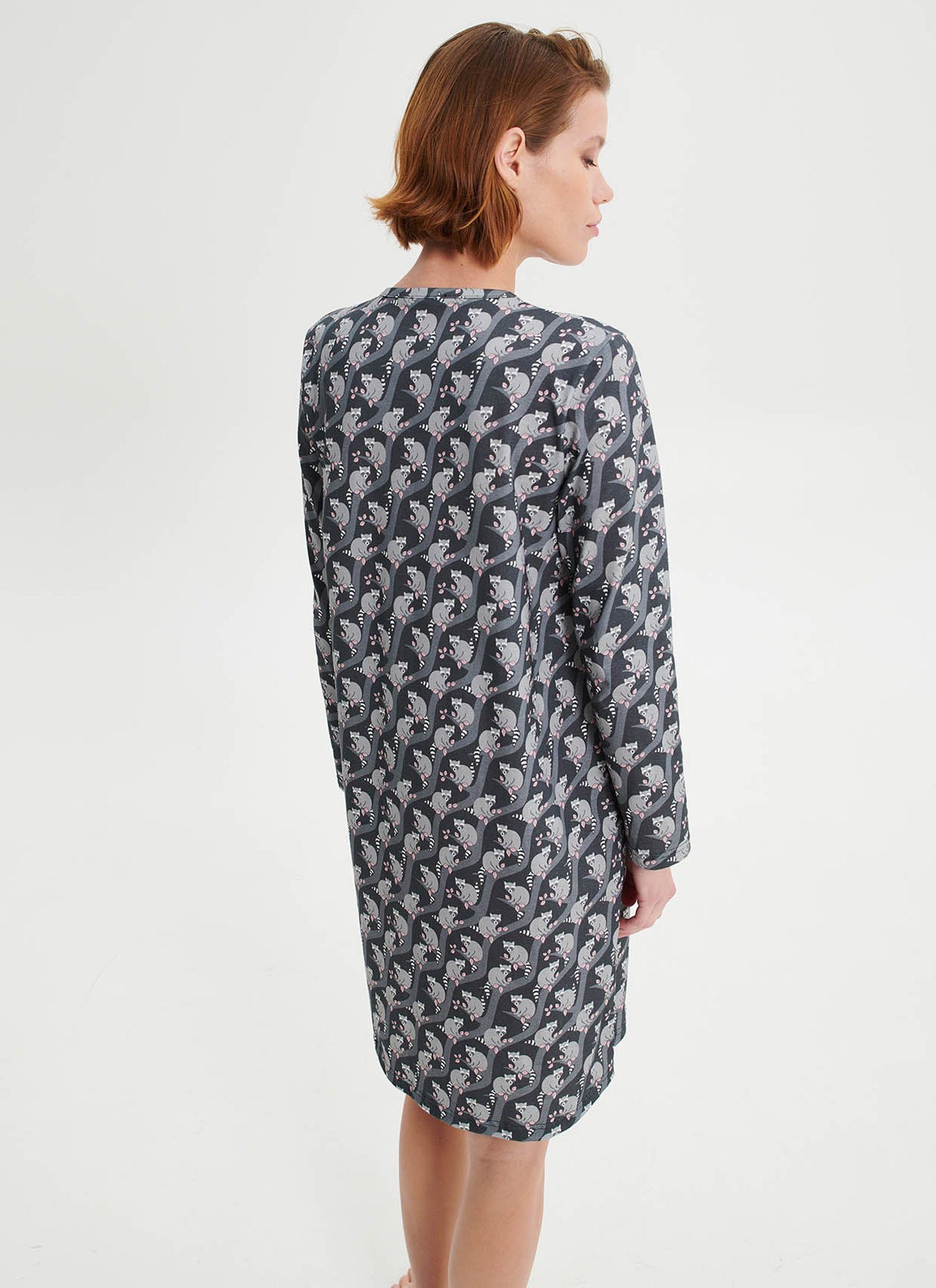 Vamp Nachthemd VAMP lingerie (Set, 1-tlg., 1-teilig) Damen Nachthemd 95cm lang Langarm Nachtwäsche Baumwolle Waschbären