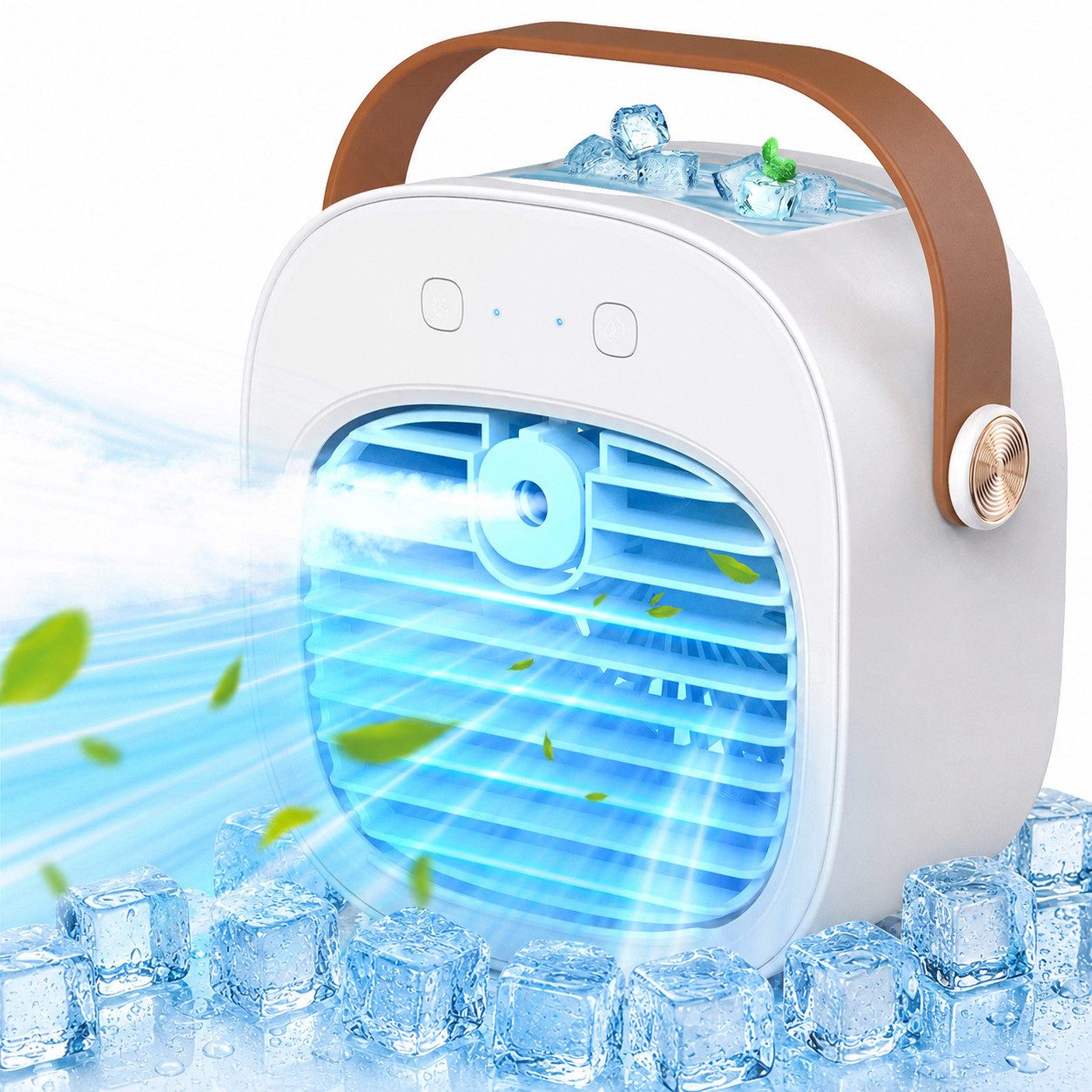 MOPUEA Ventilatorkombigerät Tischventilator Luftbefeuchter Klimagerät Ventilator mini Klimaanlage, Starker Lüfter, Tragbar leise 4000mAh, Befeuchtung für Büro, Zuhause