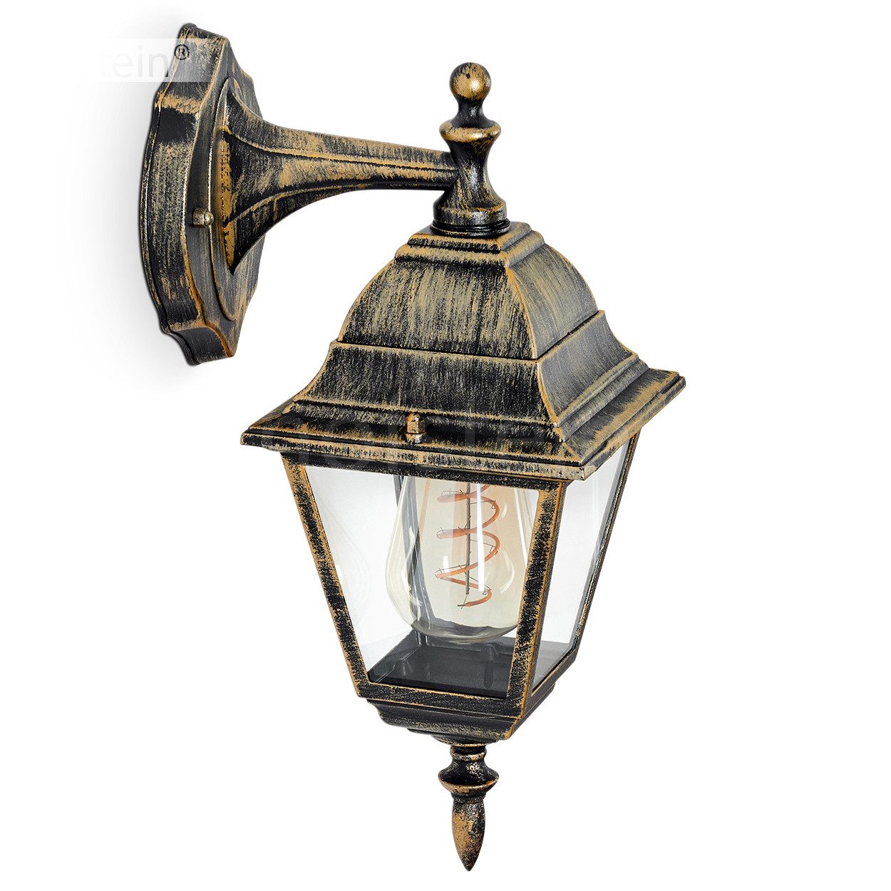 hofstein Außen-Wandleuchte Wandlampe abwärts in antikem Look aus Metall/Glas in Braun-Gold/Klar, ohne Leuchtmittel, im klassischen Landhaus-Stil, Außenleuchte für Terrasse, E27, IP44