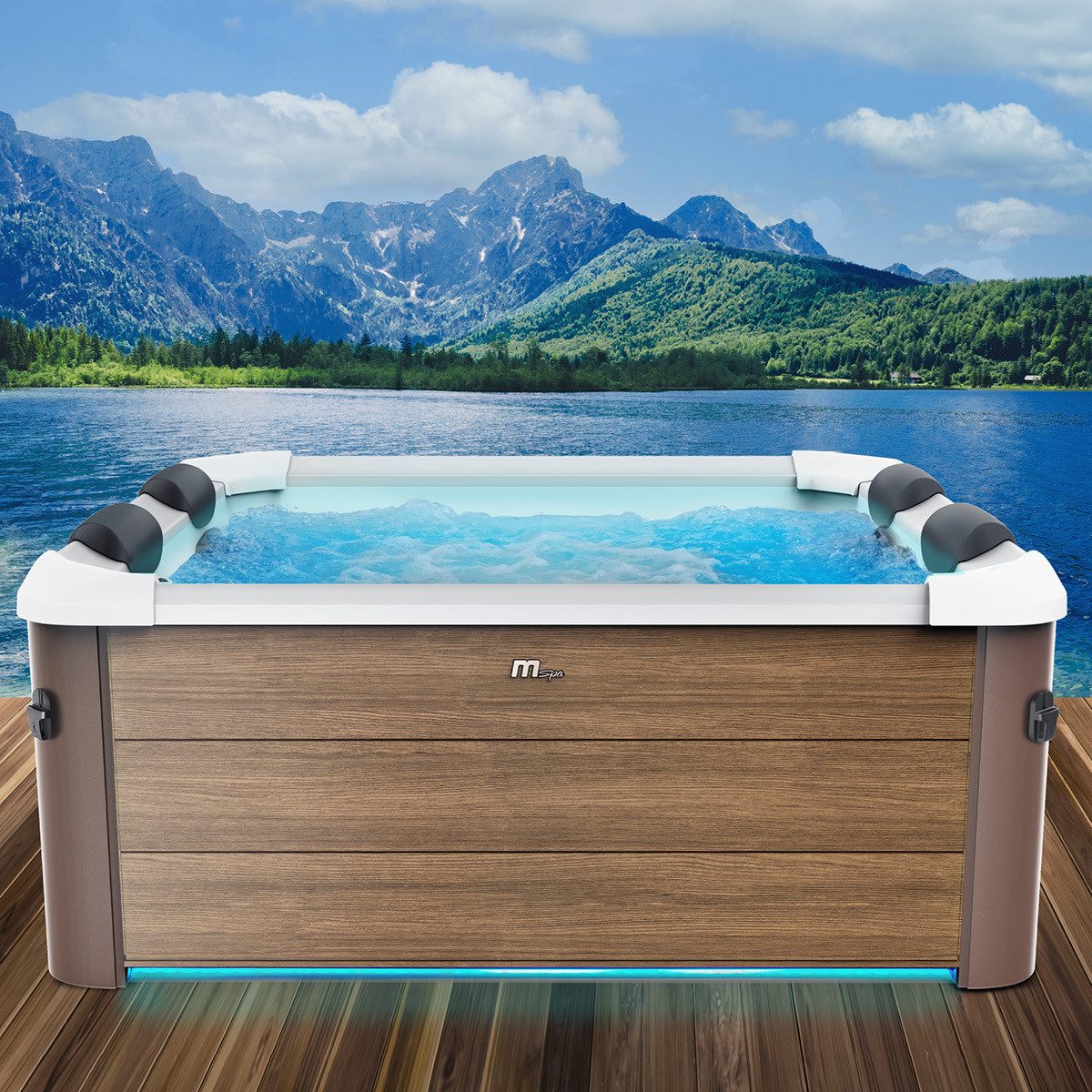 BRAST Whirlpool MSpa Oslo, Sapphire & Amber mit Fester Außenwand, (160x160x65cm, 3 Modelle, LED-Beleuchtung, 6 Personen), Ganzjähriger Einsatz Winterfest