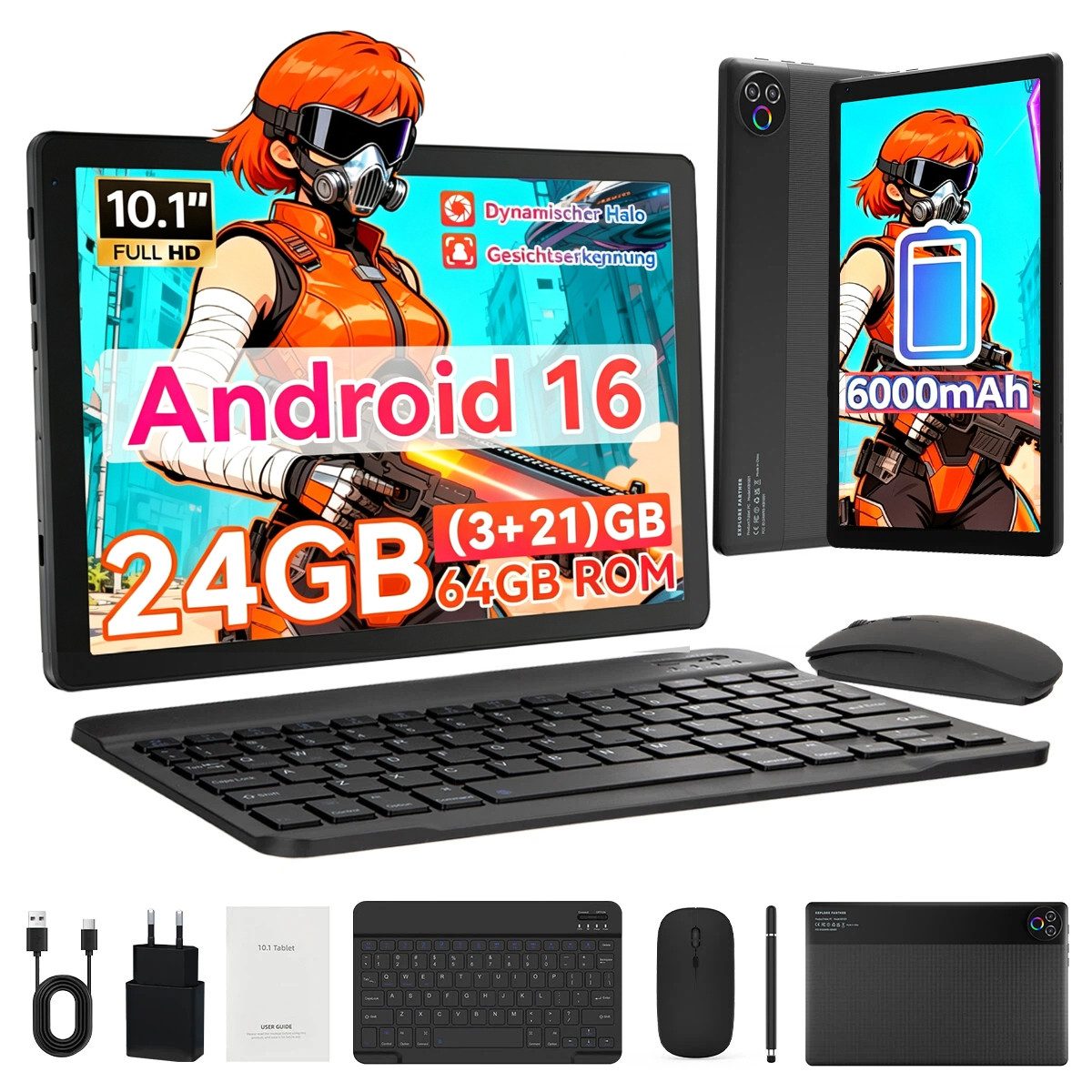 BUFO 10 Zoll 64 GB 1280x800 IPS Maus Tastatur Handschrift Stift Set Tablet (10", 64 GB, Android 16, WiFi, Dual-Kamera)
