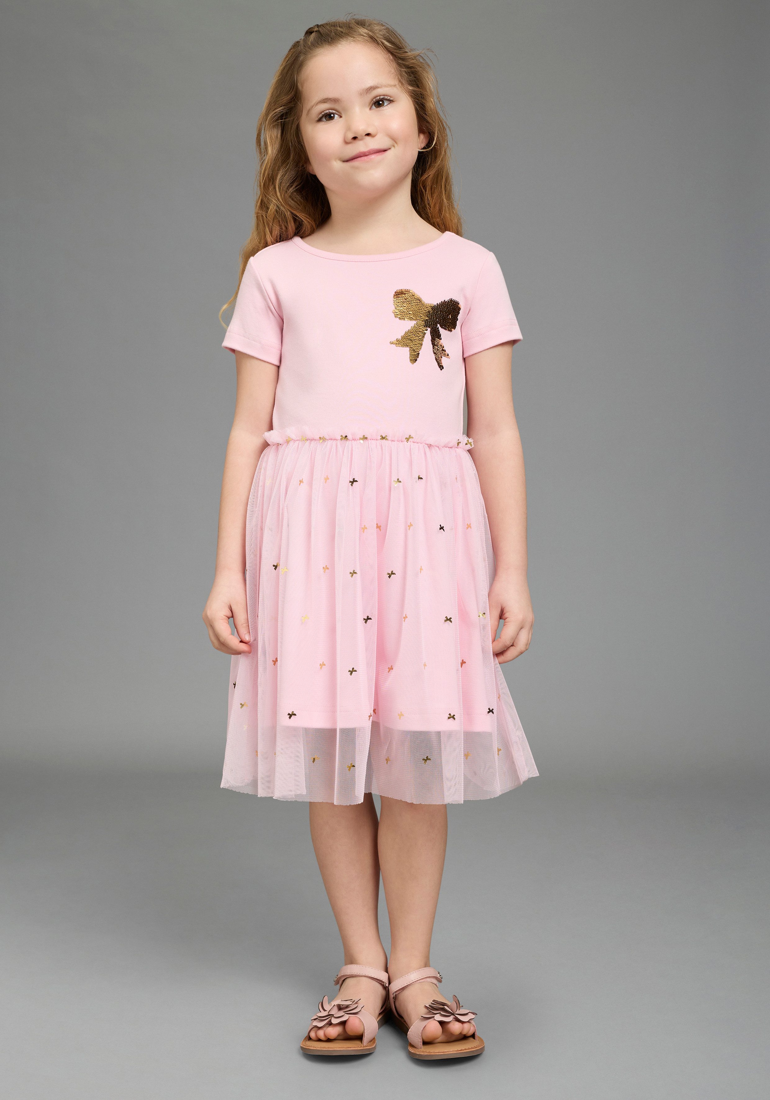 KIDSWORLD Jerseykleid Kleid mit Tüllrock und Wende-Pailletten ausgestellter Saum, für Mädchen, aus Baumwolle und Polyester