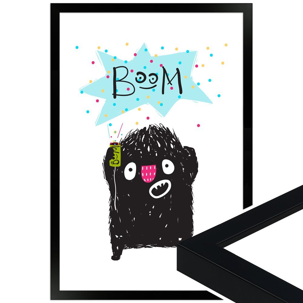 WANDStyle Bild mit Rahmen Monsterparty, süßes Poster fürs Kinderzimmer