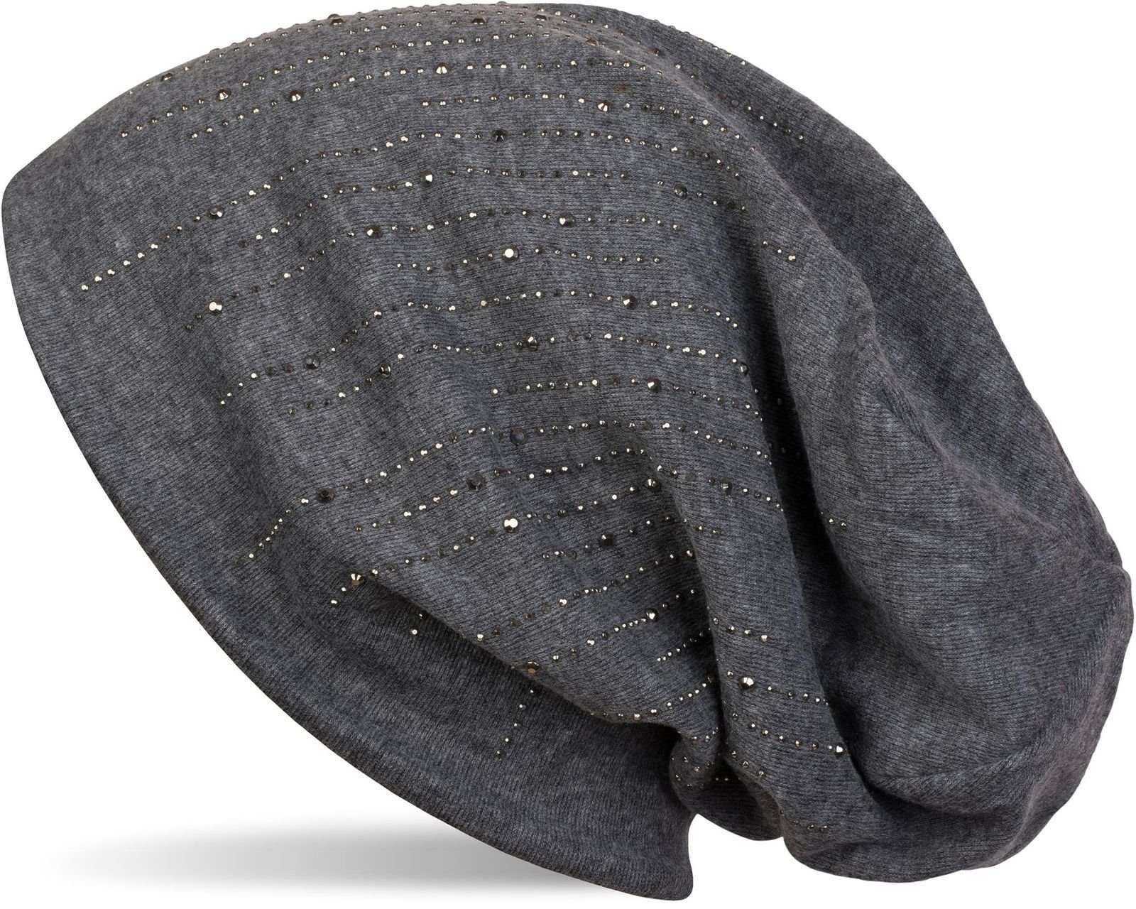 styleBREAKER Beanie (1-St) meliert Beanie mit Streifen Dunkelgrau Strass