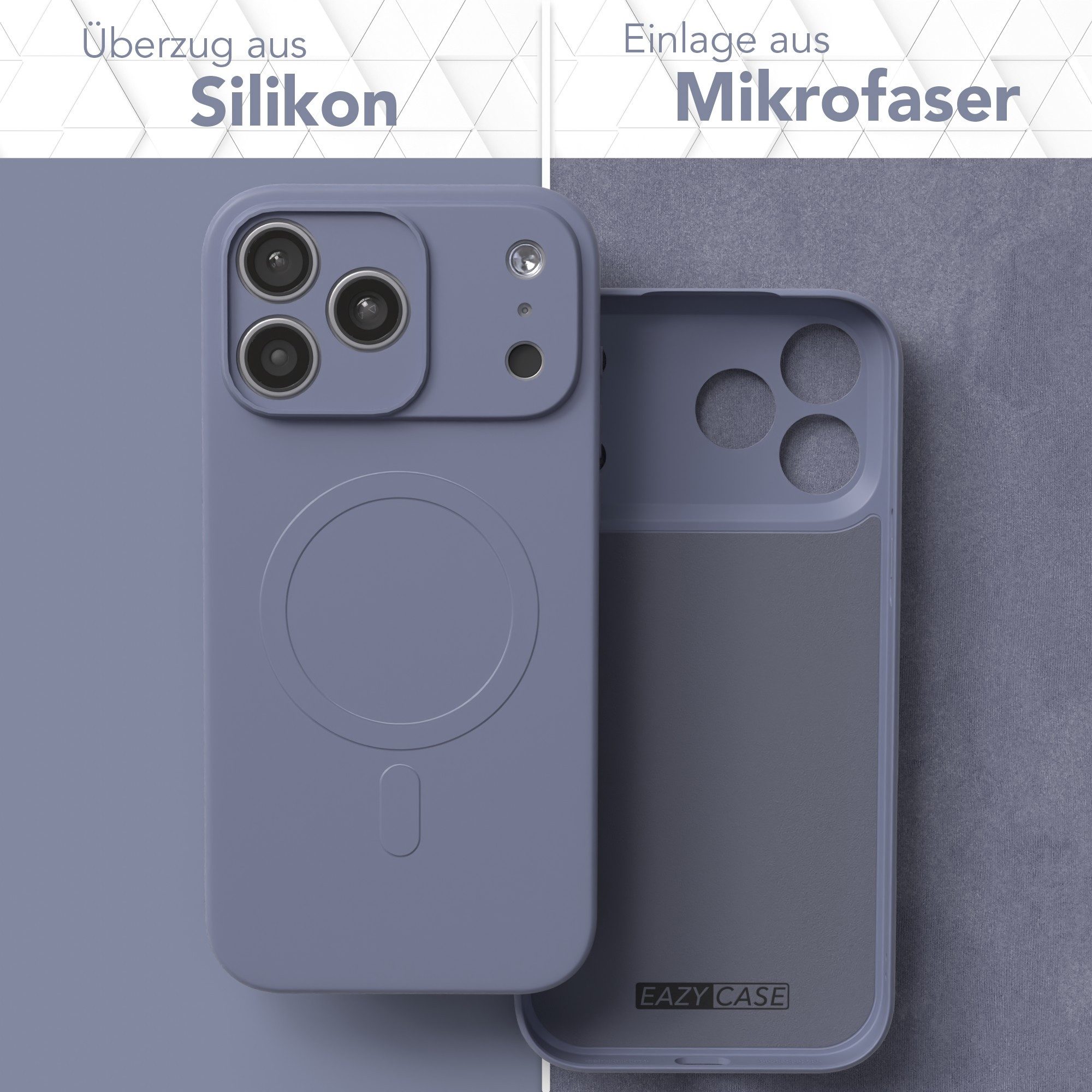 EAZY CASE Handyhülle für Apple iPhone 17 Pro Max Hülle Silikon 6,9 Zoll, Backcover MagSafe rutschfestes Soft-Touch Silikon matt Stahlblau