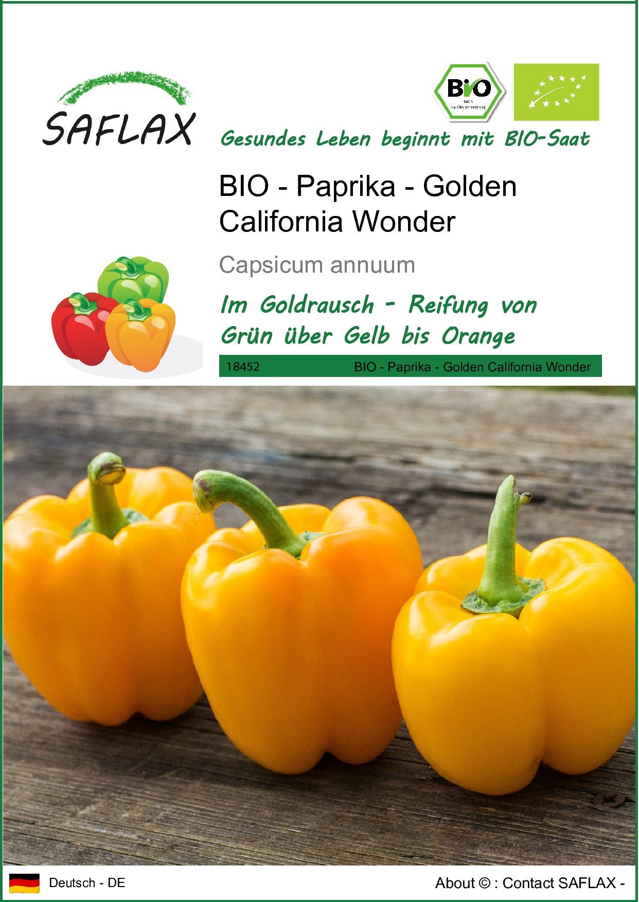 SAFLAX Gemüsesamen SAFLAX - Samen - BIO - Paprika - Golden California Wonde günstig online kaufen