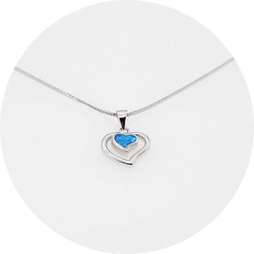 ELLAWIL Herzkette Silberkette Kette mit blauen Herz Anhänger Zirkonia Halskette türkis (Kettenlänge 50 cm, Sterling Silber 925), inklusive Geschenkschachtel