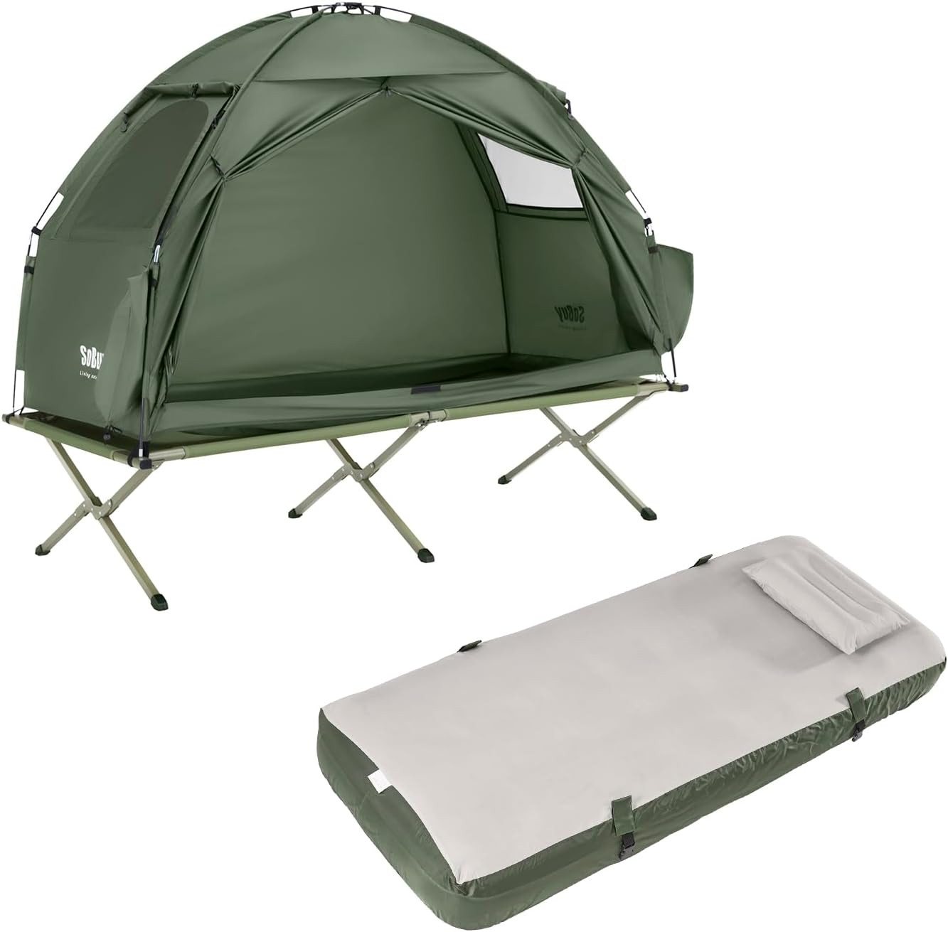 SoBuy Angelzelt OGS32-II-TP, Campingzelt mit Luftmatratze, Campingbett-Set, Personen: 1 (1er Set), Mit Faltgestell und Zubehör für komfortables Outdoor-Camping