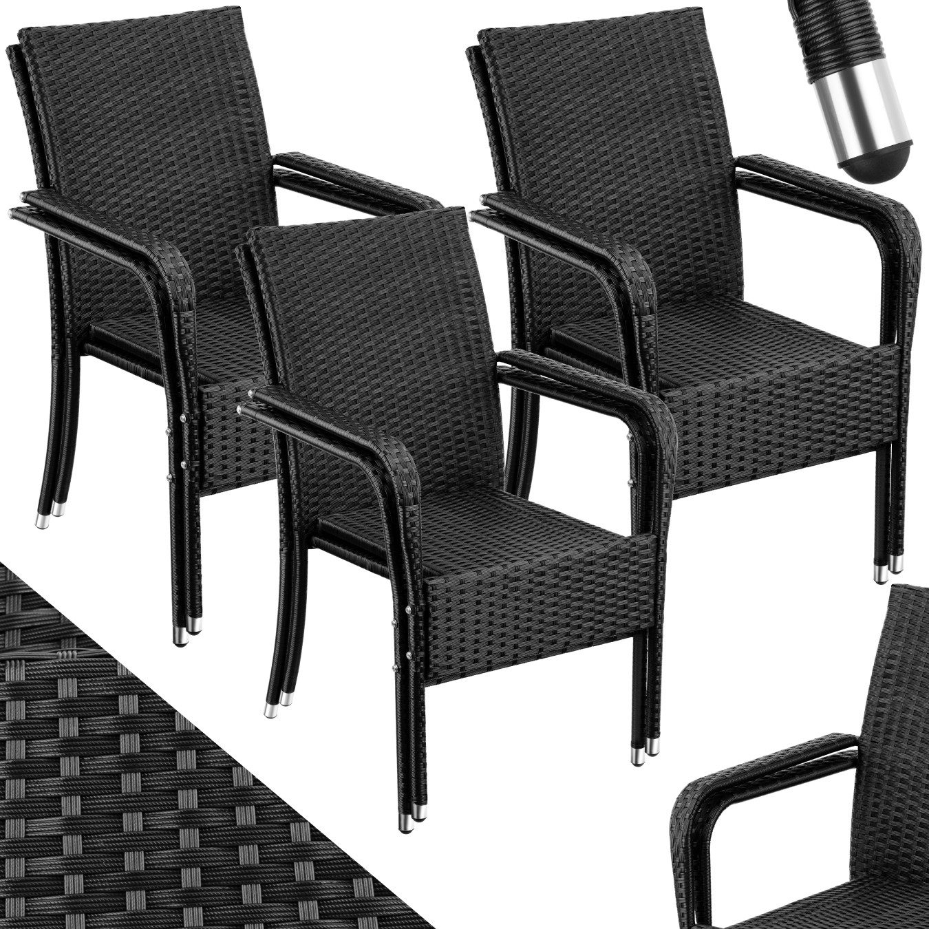 tectake Rattanstuhl Gartenstuhl, 58 x 67 x 90 cm, stapelbar, Belastbarkeit 120 kg (Balkonstuhl Girona, 6 St), Pulverbeschichtetes Stahlgestell für enorme Stabilität